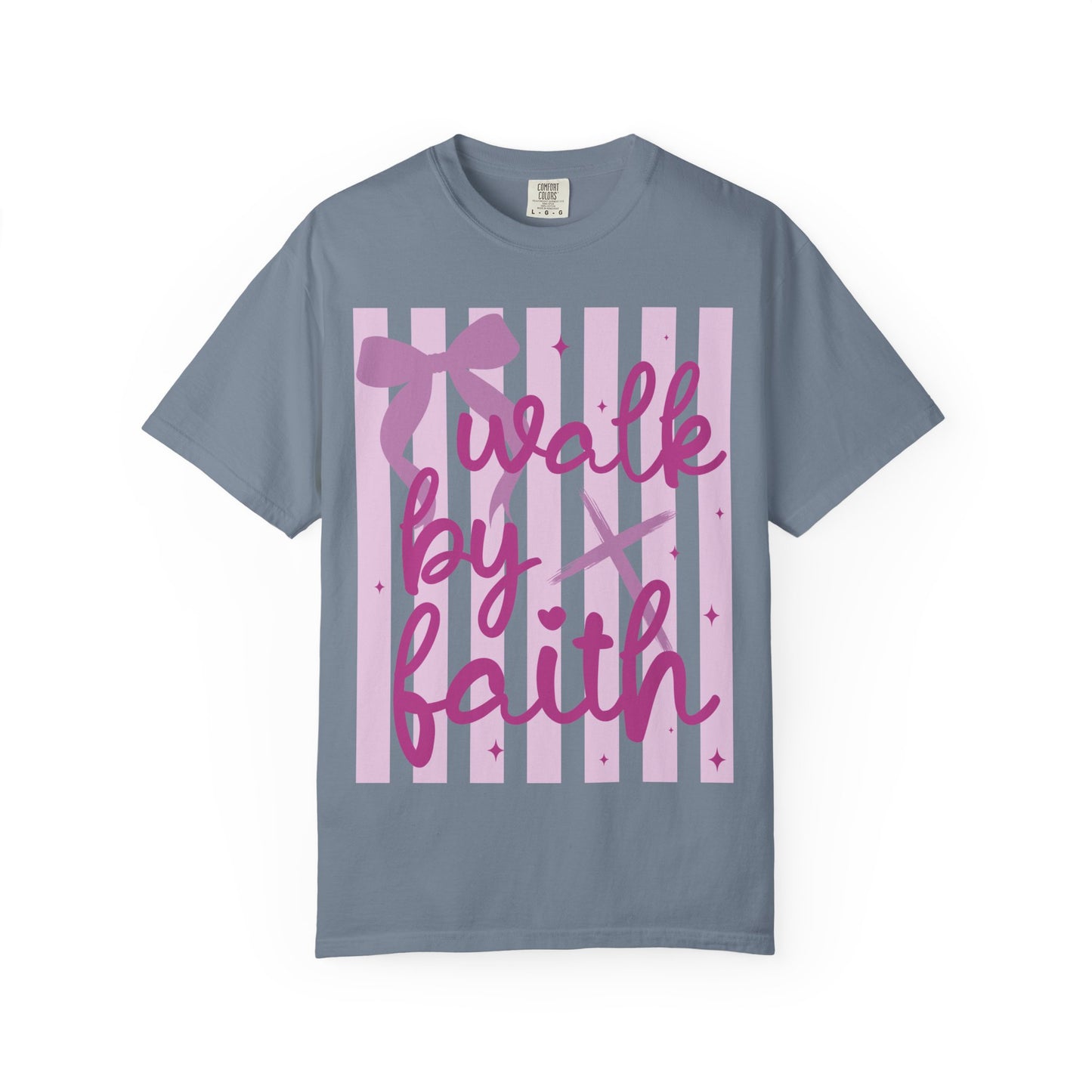 Walk by Faith T-Shirt — Pink Script Faith Graphic Tee