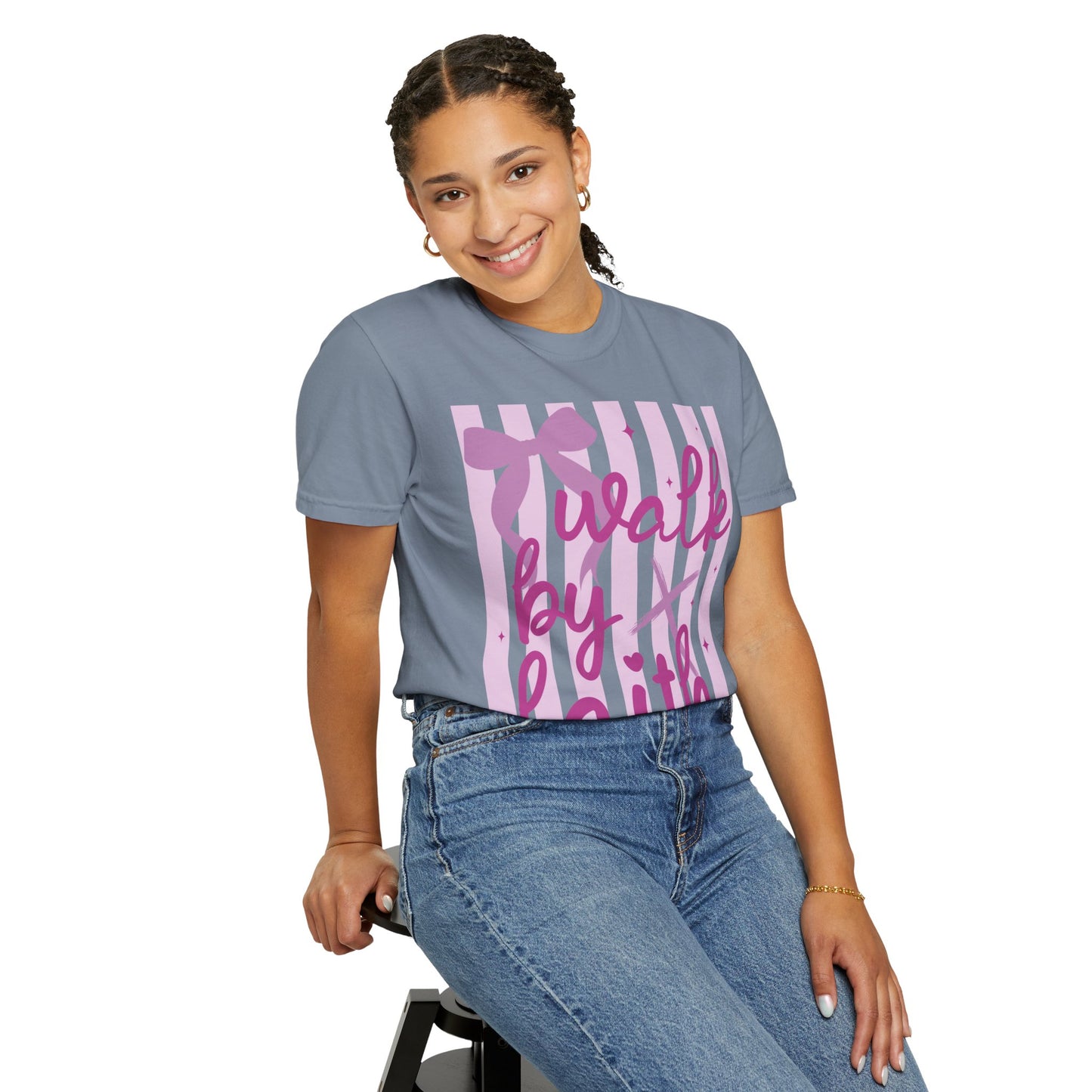 Walk by Faith T-Shirt — Pink Script Faith Graphic Tee