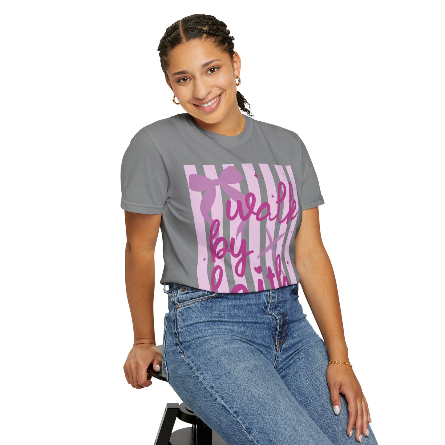 Walk by Faith T-Shirt — Pink Script Faith Graphic Tee