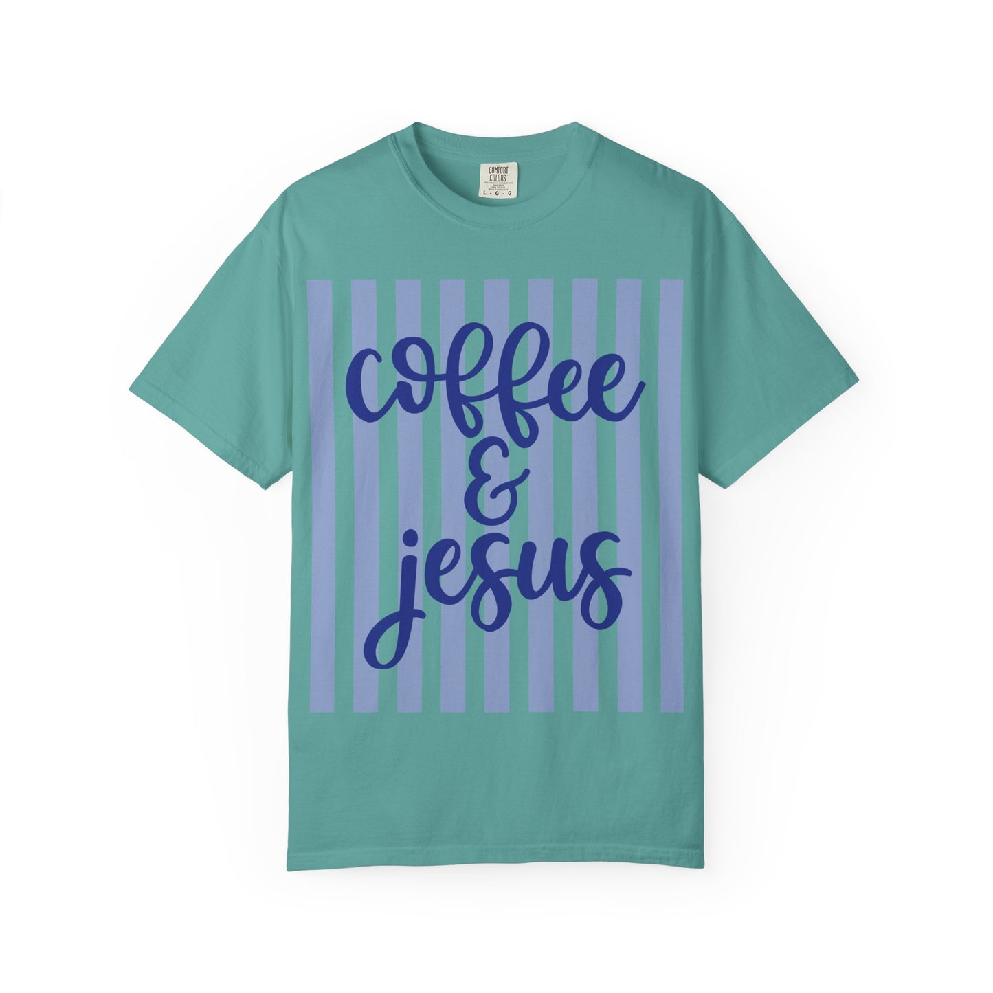 Coffee & Jesus T‑Shirt — Striped Faith Graphic Tee