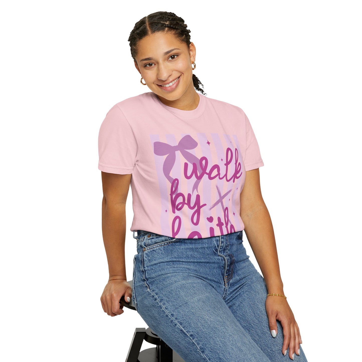 Walk by Faith T-Shirt — Pink Script Faith Graphic Tee
