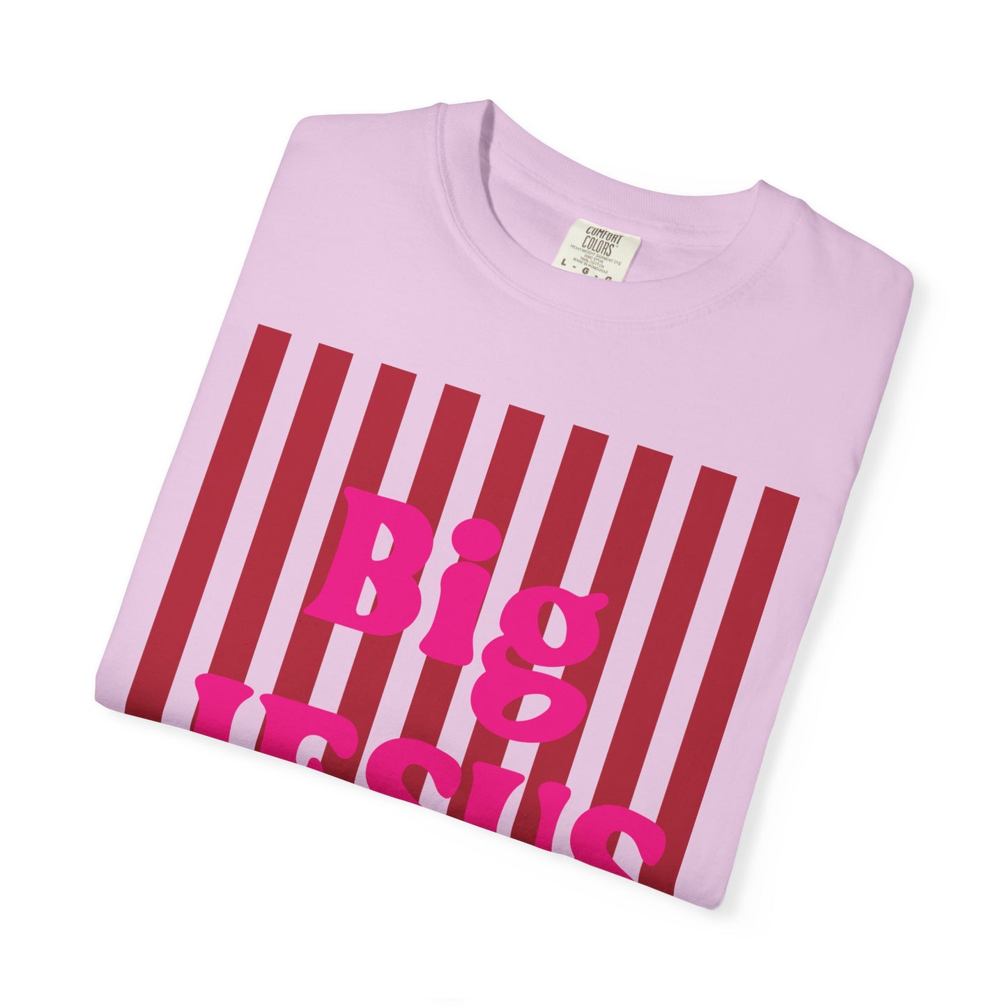 Christian Graphic T-Shirt — "Big Jesus Fan" Pink Text on Red Stripe Tee