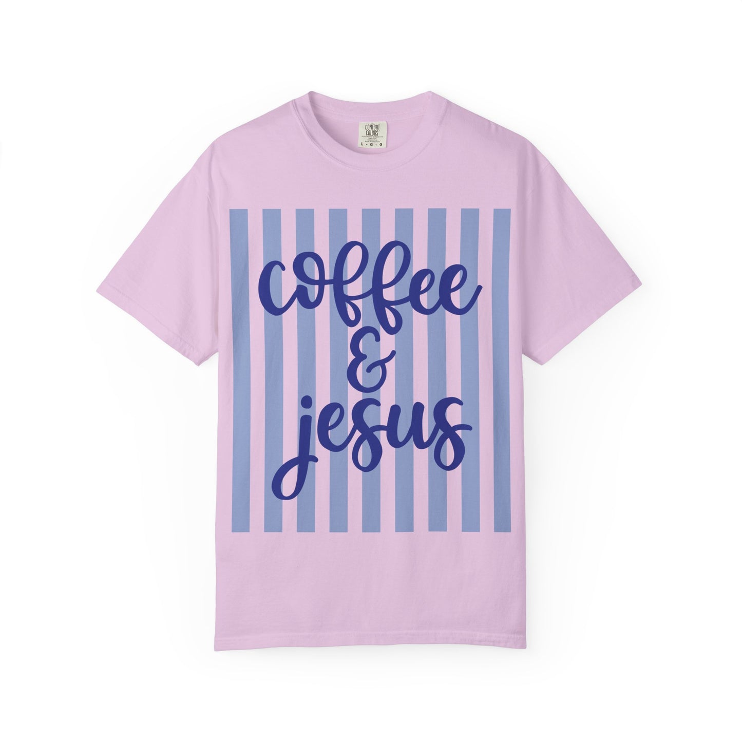 Coffee & Jesus T‑Shirt — Striped Faith Graphic Tee