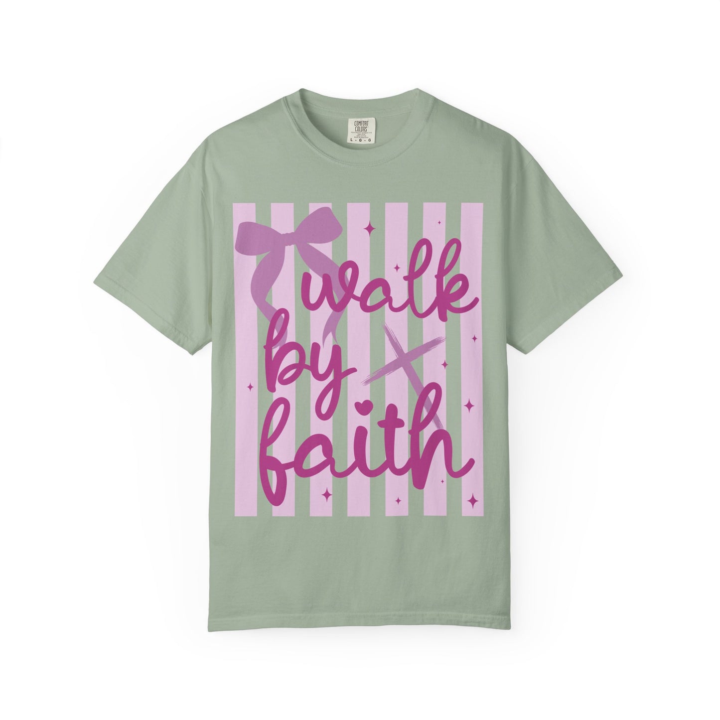 Walk by Faith T-Shirt — Pink Script Faith Graphic Tee