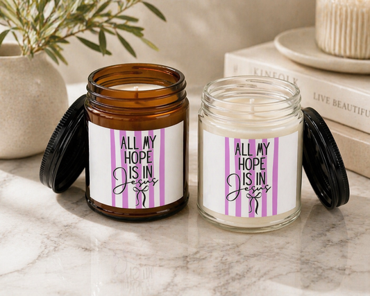 Scented Soy Candle — “All My Hope Is In Jesus” Amber Jar (4oz & 9oz)