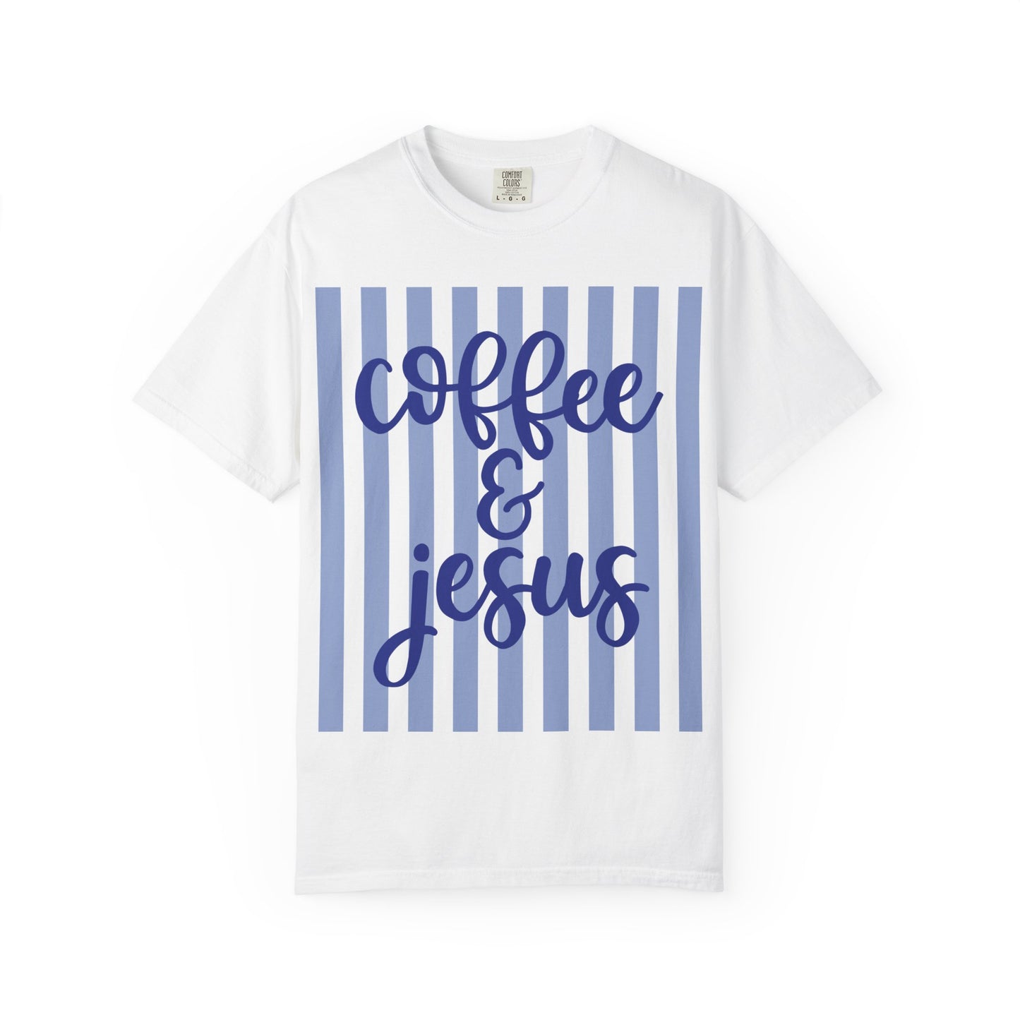 Coffee & Jesus T‑Shirt — Striped Faith Graphic Tee