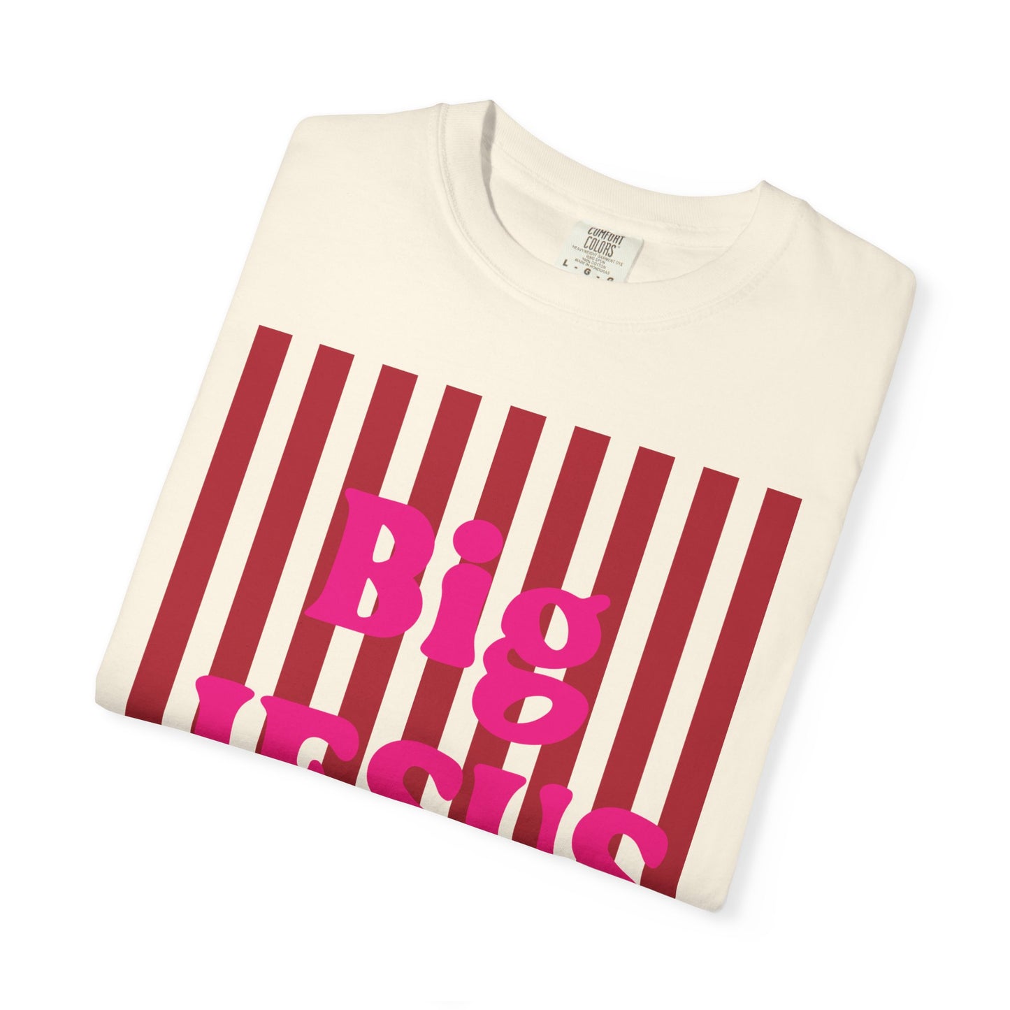 Christian Graphic T-Shirt — "Big Jesus Fan" Pink Text on Red Stripe Tee