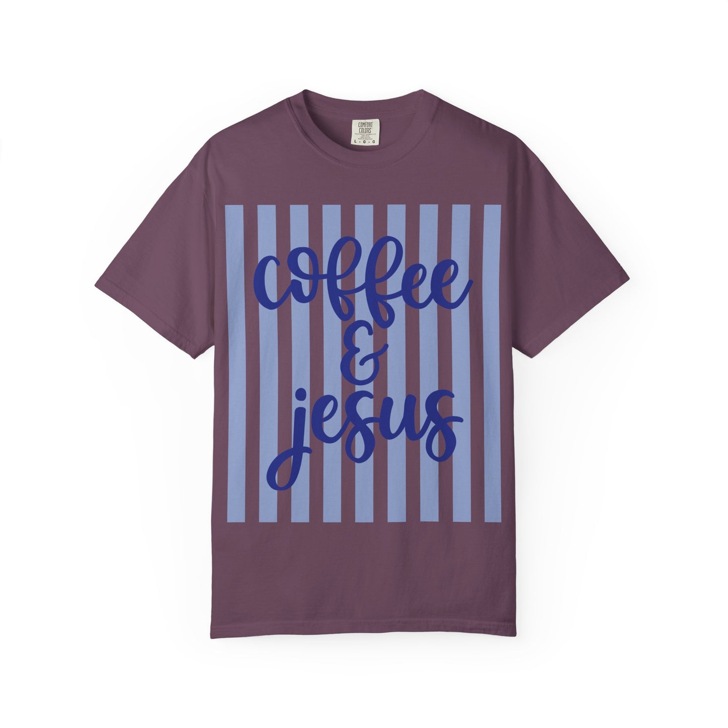 Coffee & Jesus T‑Shirt — Striped Faith Graphic Tee