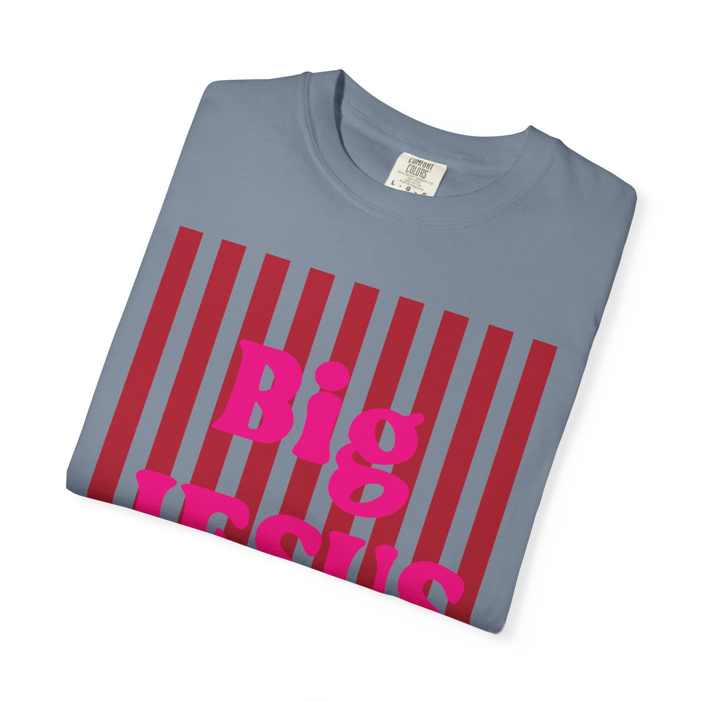 Christian Graphic T-Shirt — "Big Jesus Fan" Pink Text on Red Stripe Tee