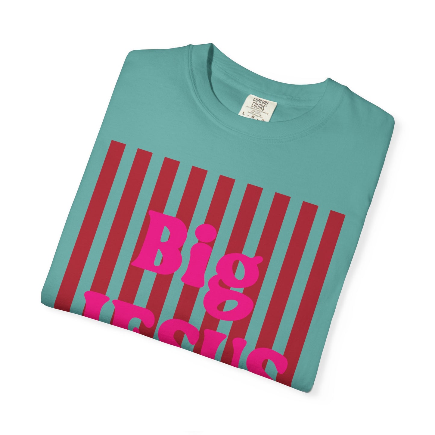 Christian Graphic T-Shirt — "Big Jesus Fan" Pink Text on Red Stripe Tee