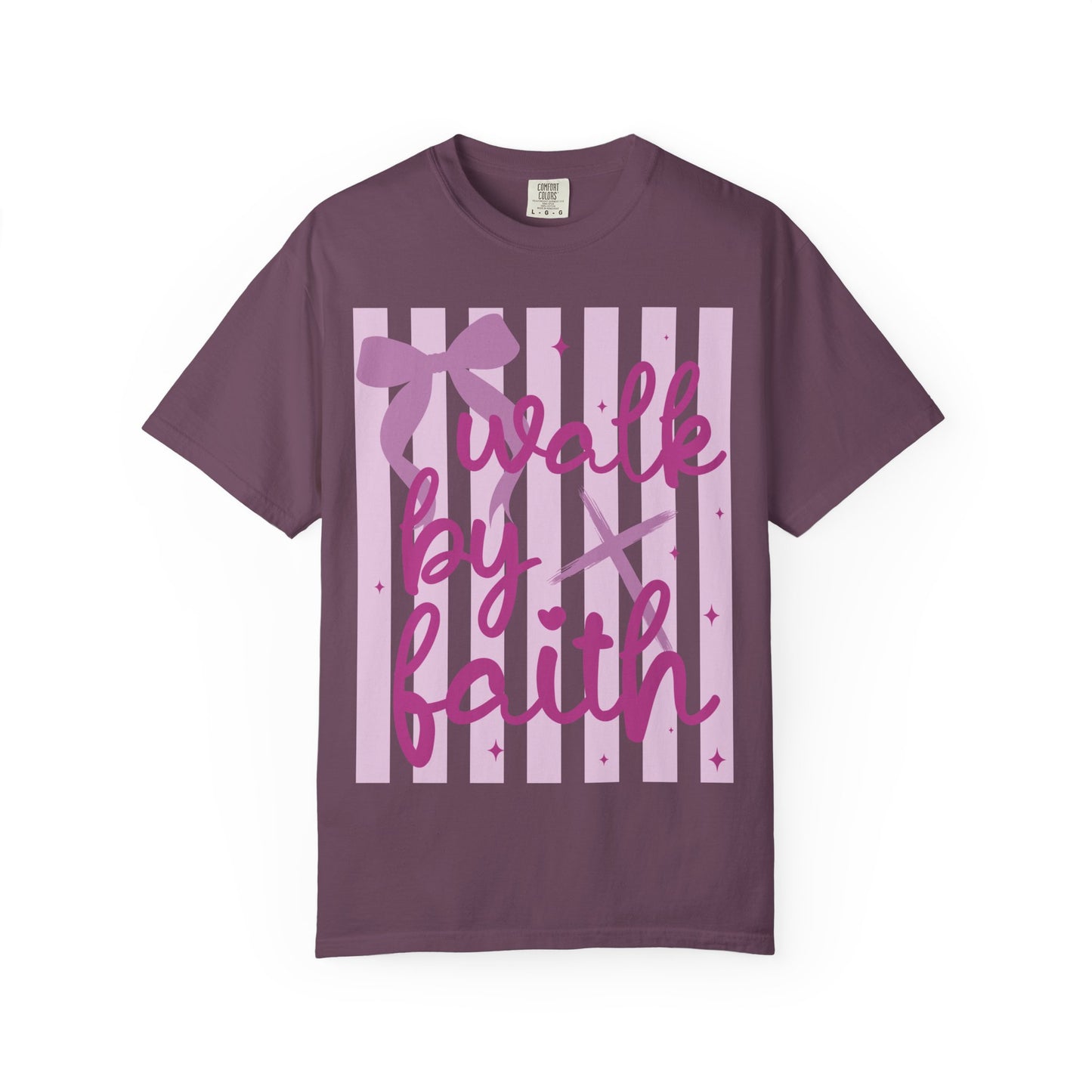 Walk by Faith T-Shirt — Pink Script Faith Graphic Tee