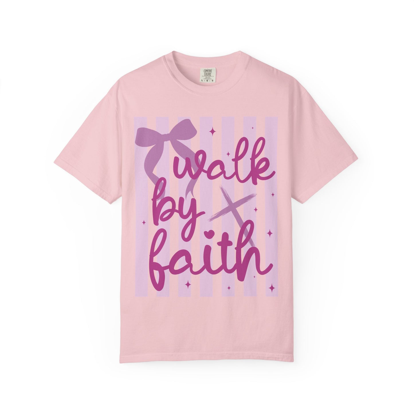 Walk by Faith T-Shirt — Pink Script Faith Graphic Tee
