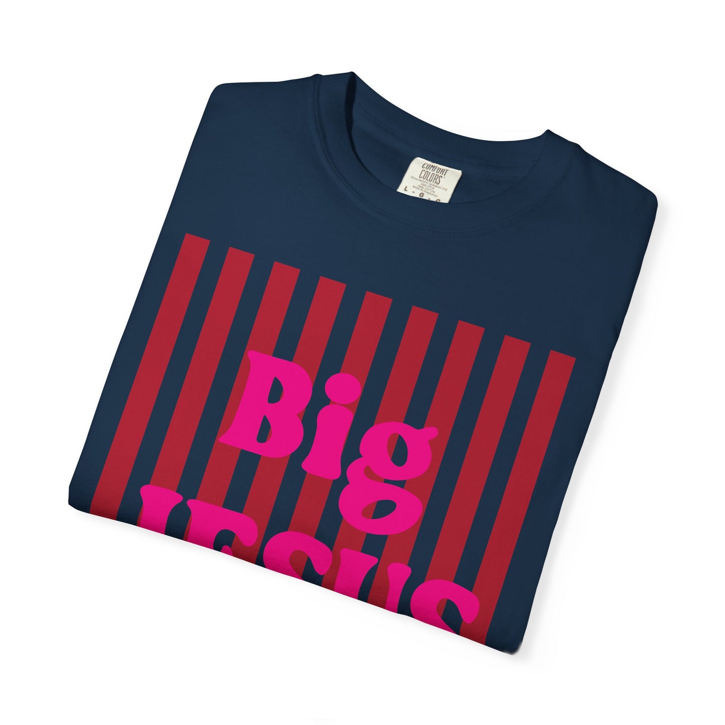 Christian Graphic T-Shirt — "Big Jesus Fan" Pink Text on Red Stripe Tee