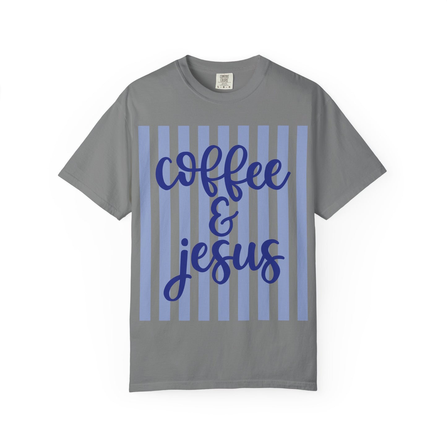 Coffee & Jesus T‑Shirt — Striped Faith Graphic Tee