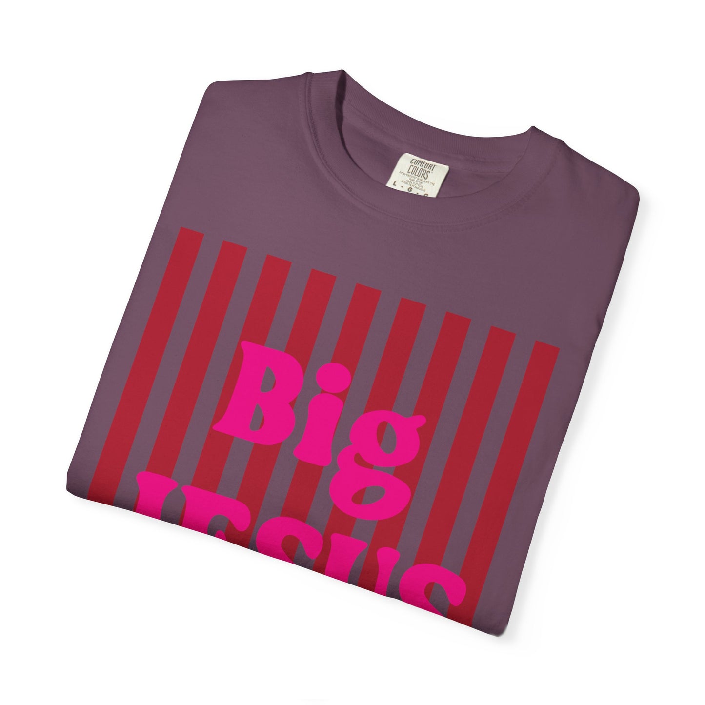 Christian Graphic T-Shirt — "Big Jesus Fan" Pink Text on Red Stripe Tee
