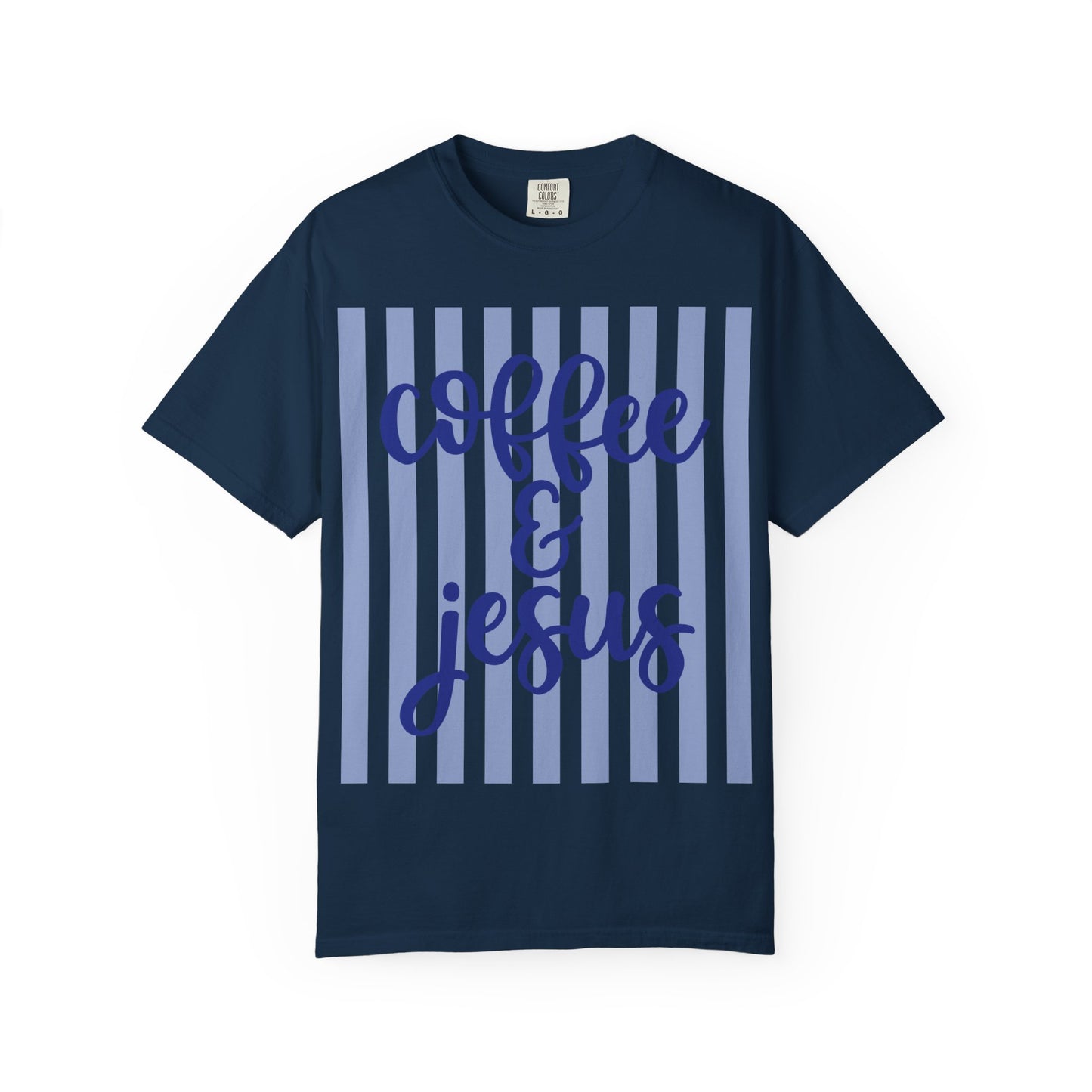 Coffee & Jesus T‑Shirt — Striped Faith Graphic Tee