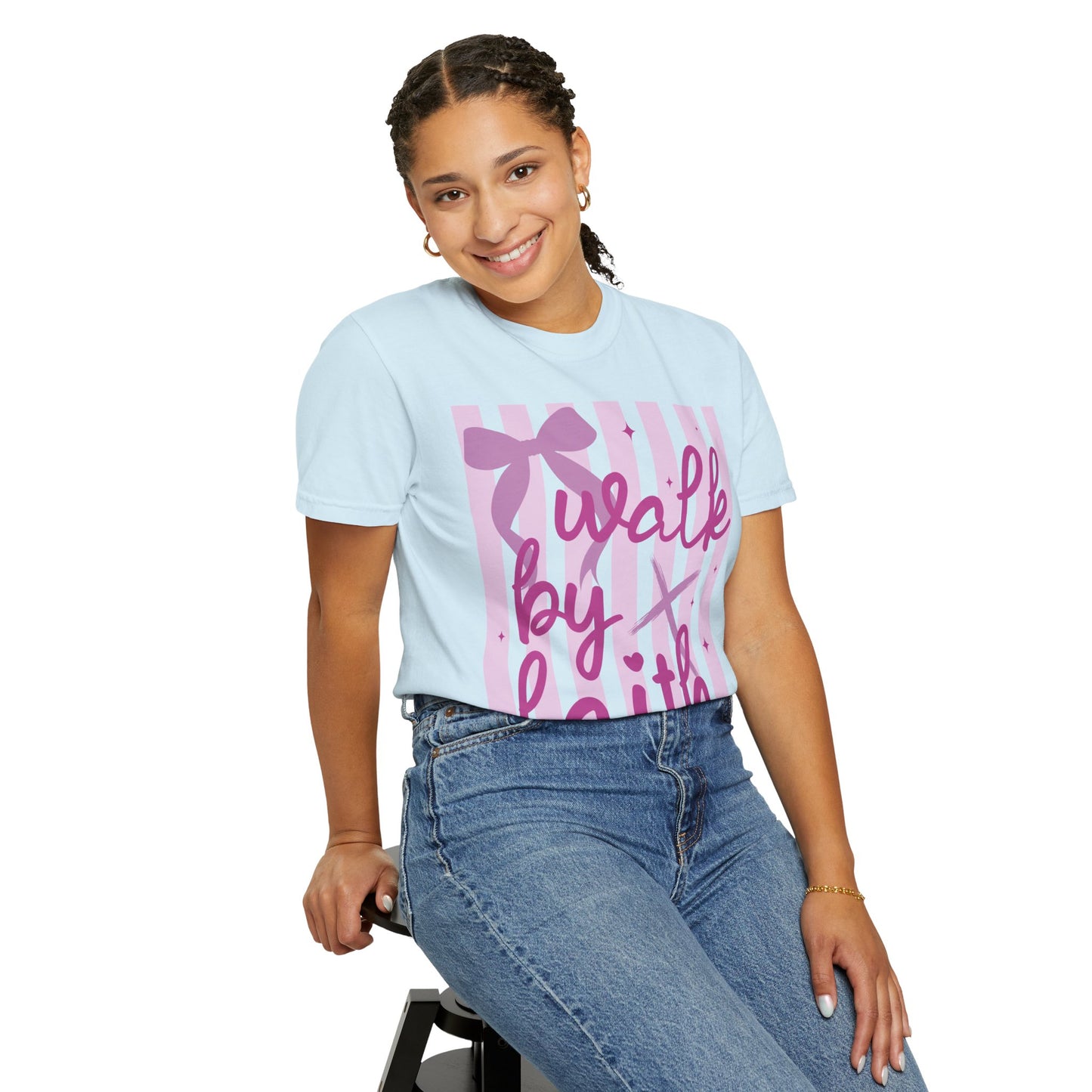 Walk by Faith T-Shirt — Pink Script Faith Graphic Tee