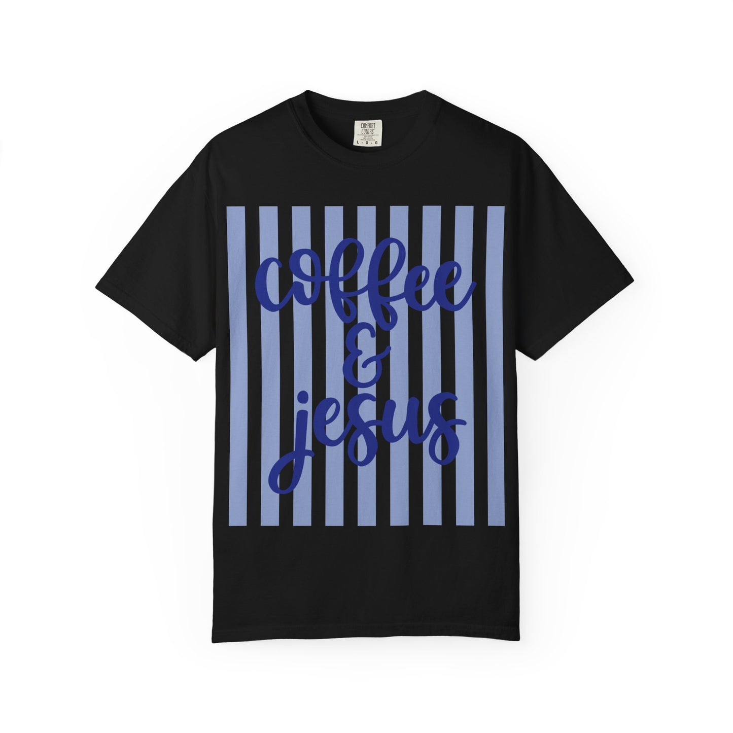 Coffee & Jesus T‑Shirt — Striped Faith Graphic Tee
