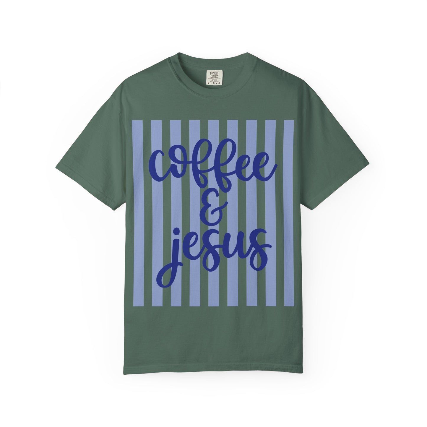 Coffee & Jesus T‑Shirt — Striped Faith Graphic Tee