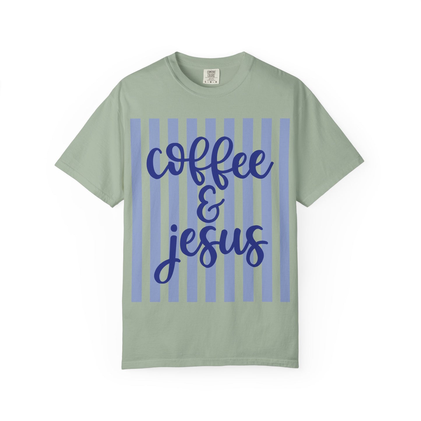 Coffee & Jesus T‑Shirt — Striped Faith Graphic Tee