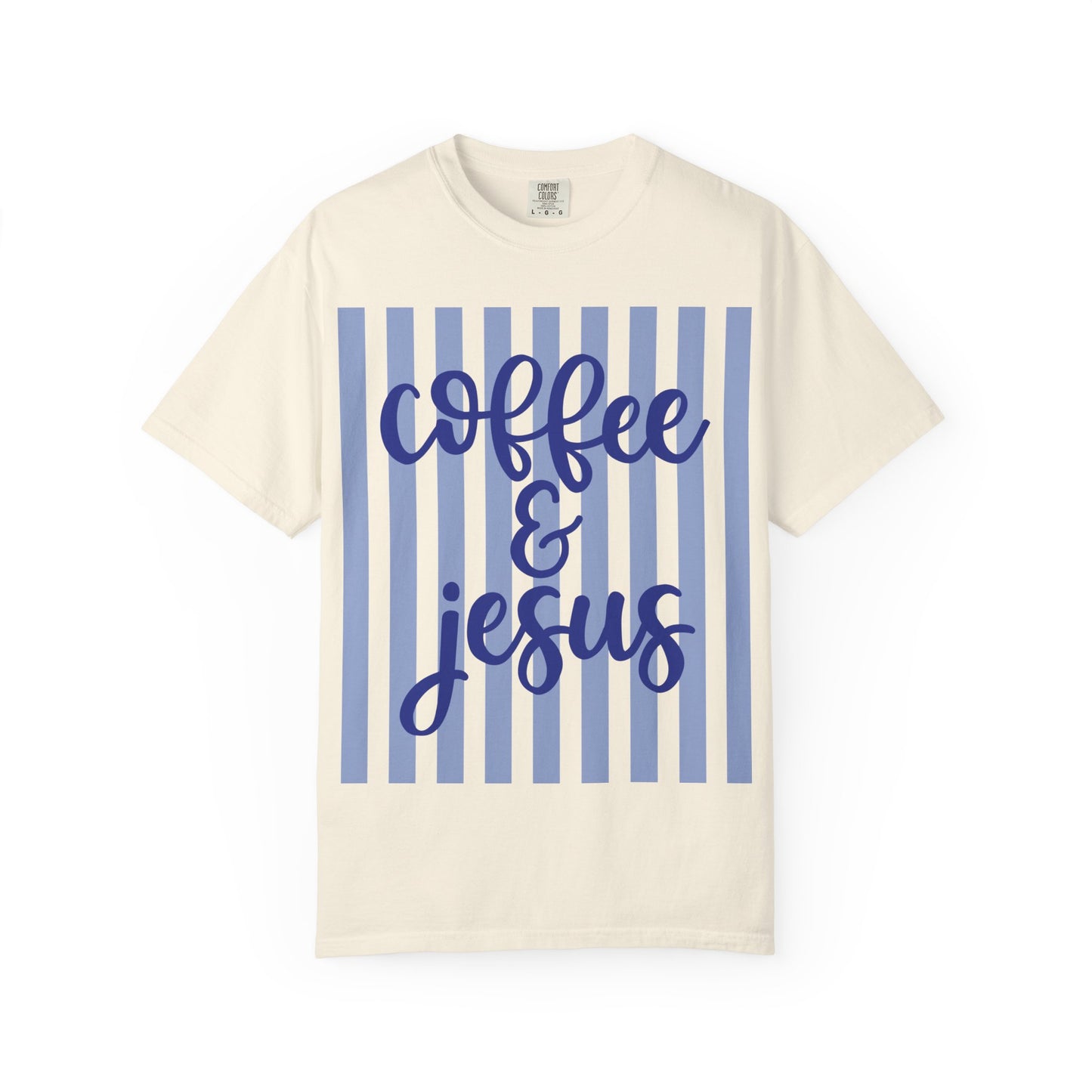 Coffee & Jesus T‑Shirt — Striped Faith Graphic Tee