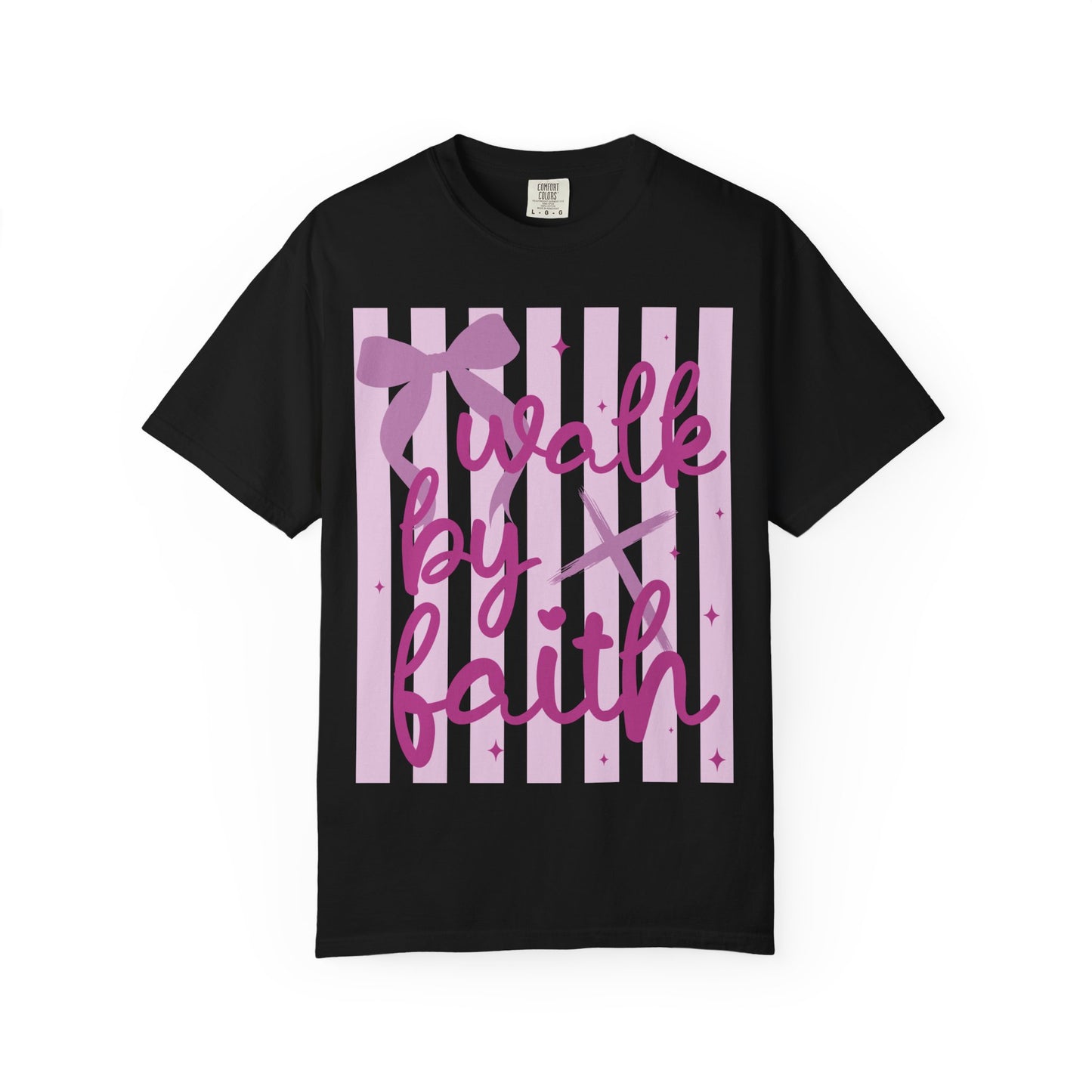 Walk by Faith T-Shirt — Pink Script Faith Graphic Tee