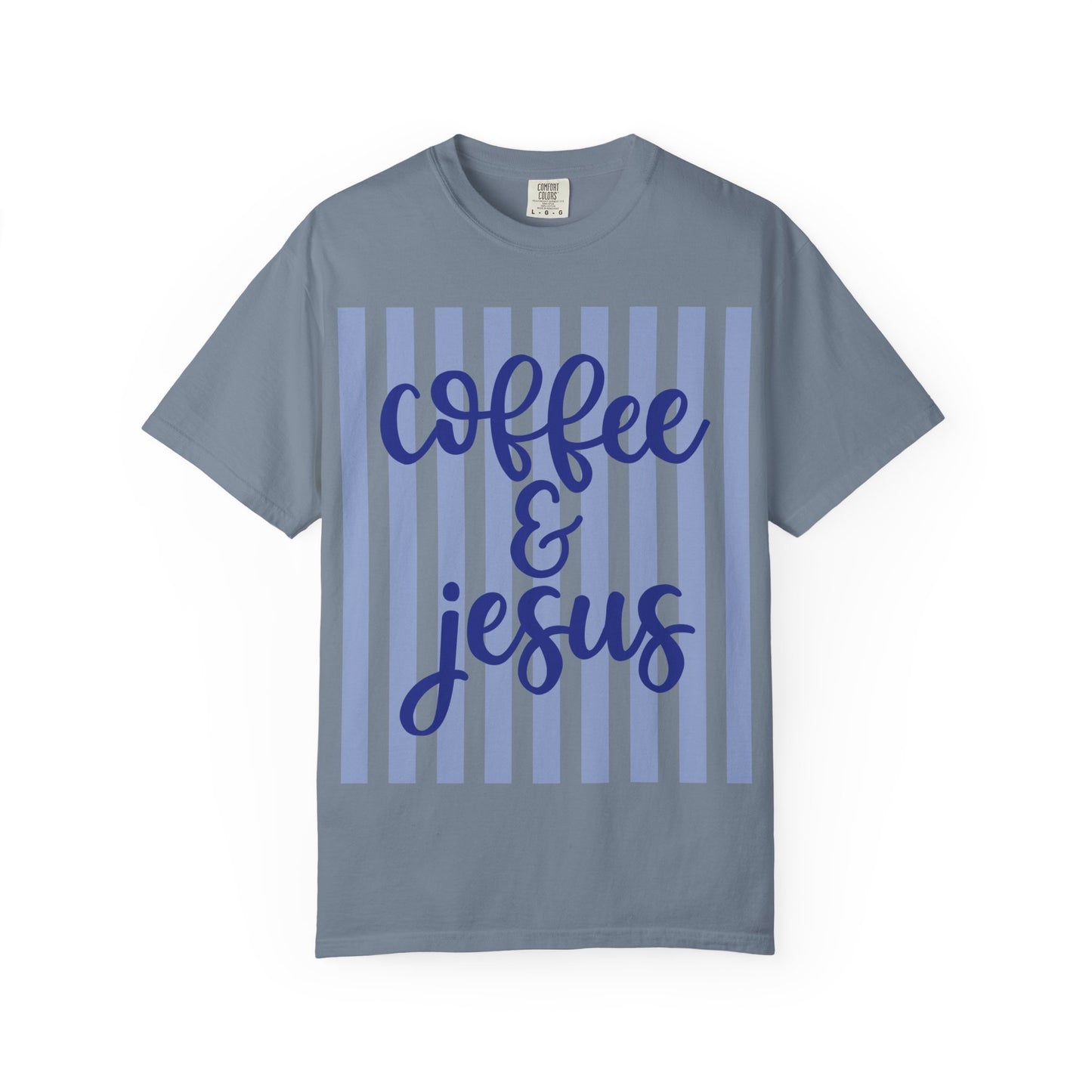 Coffee & Jesus T‑Shirt — Striped Faith Graphic Tee