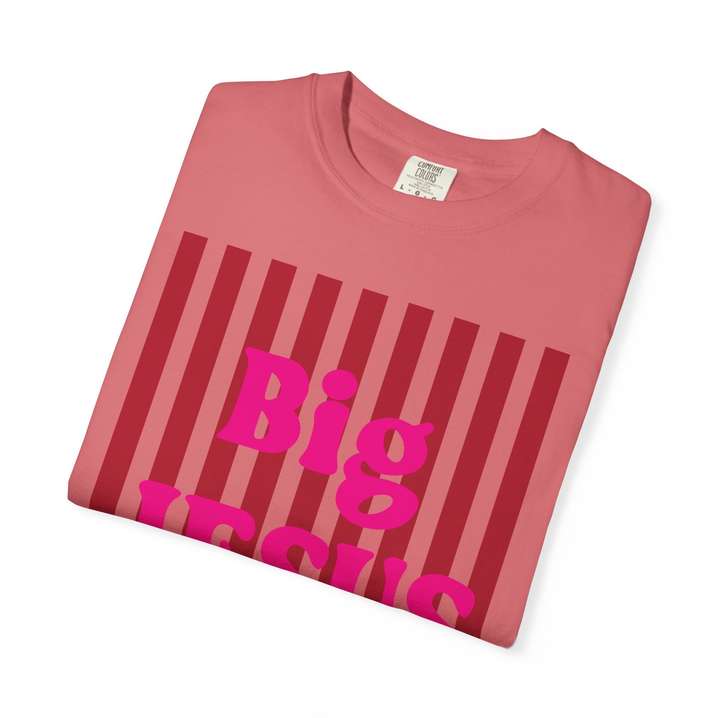 Christian Graphic T-Shirt — "Big Jesus Fan" Pink Text on Red Stripe Tee