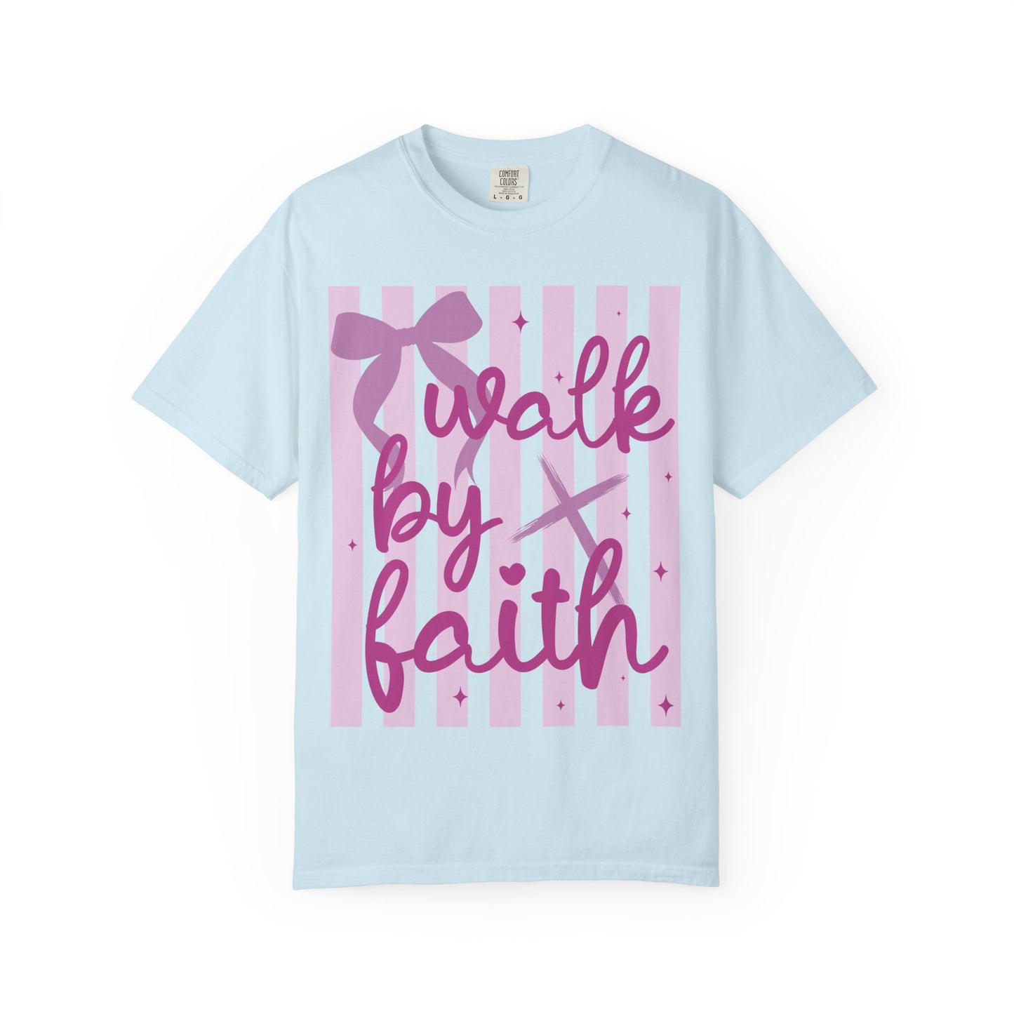 Walk by Faith T-Shirt — Pink Script Faith Graphic Tee