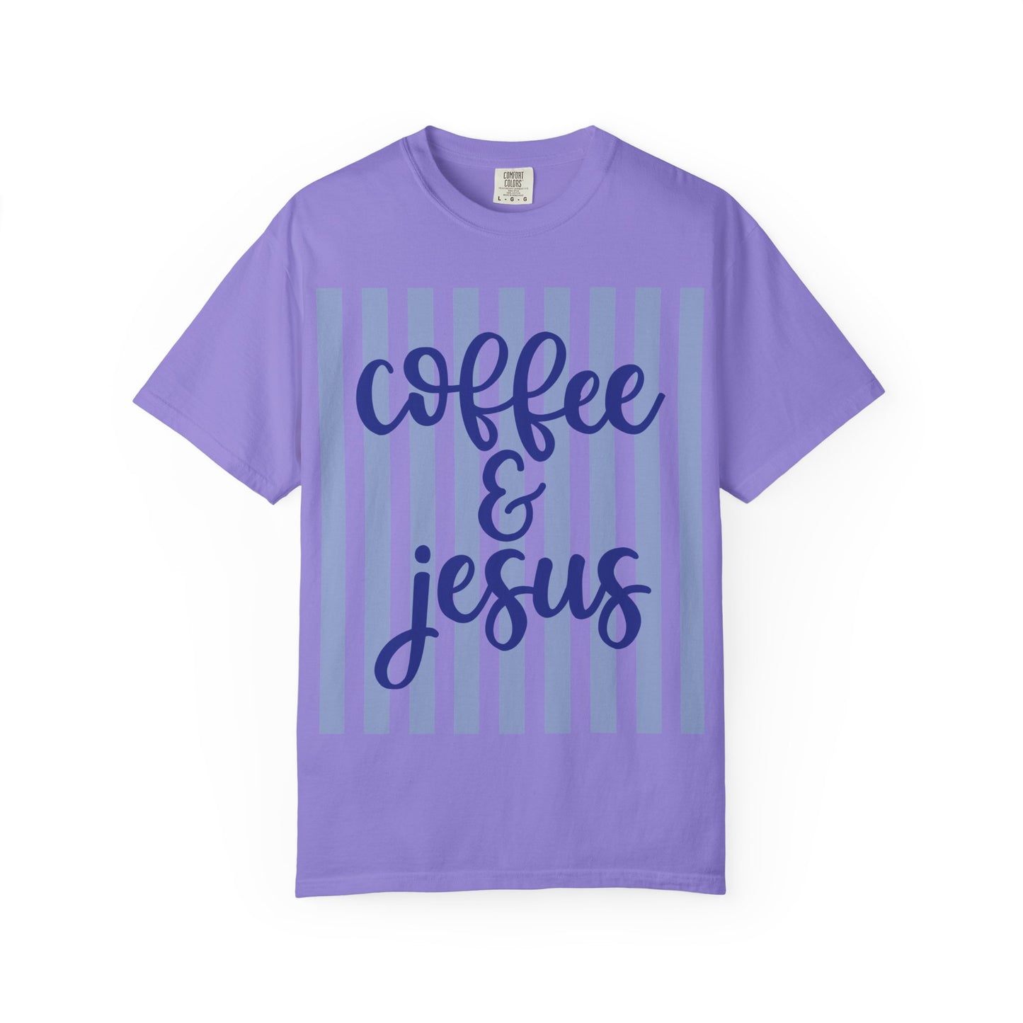 Coffee & Jesus T‑Shirt — Striped Faith Graphic Tee