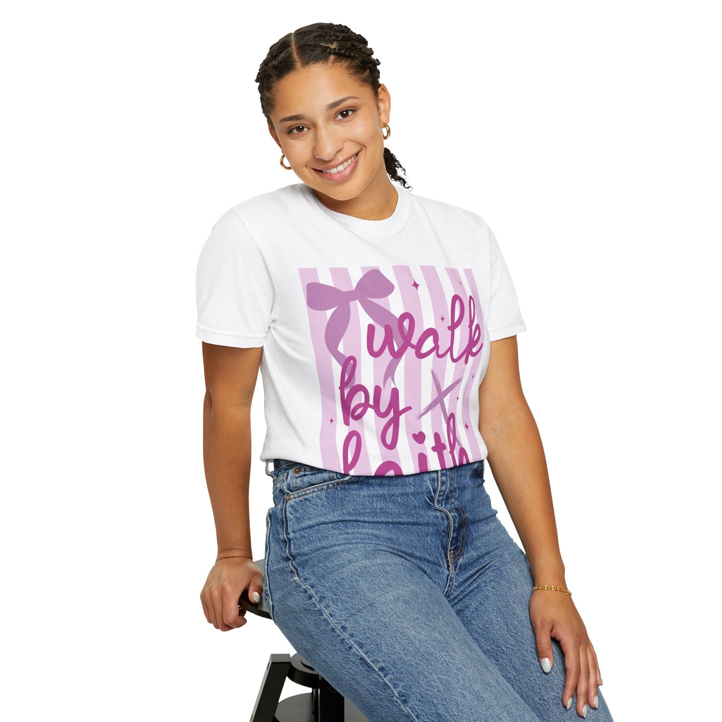 Walk by Faith T-Shirt — Pink Script Faith Graphic Tee