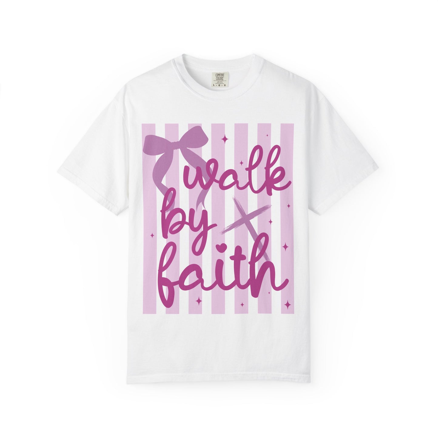 Walk by Faith T-Shirt — Pink Script Faith Graphic Tee