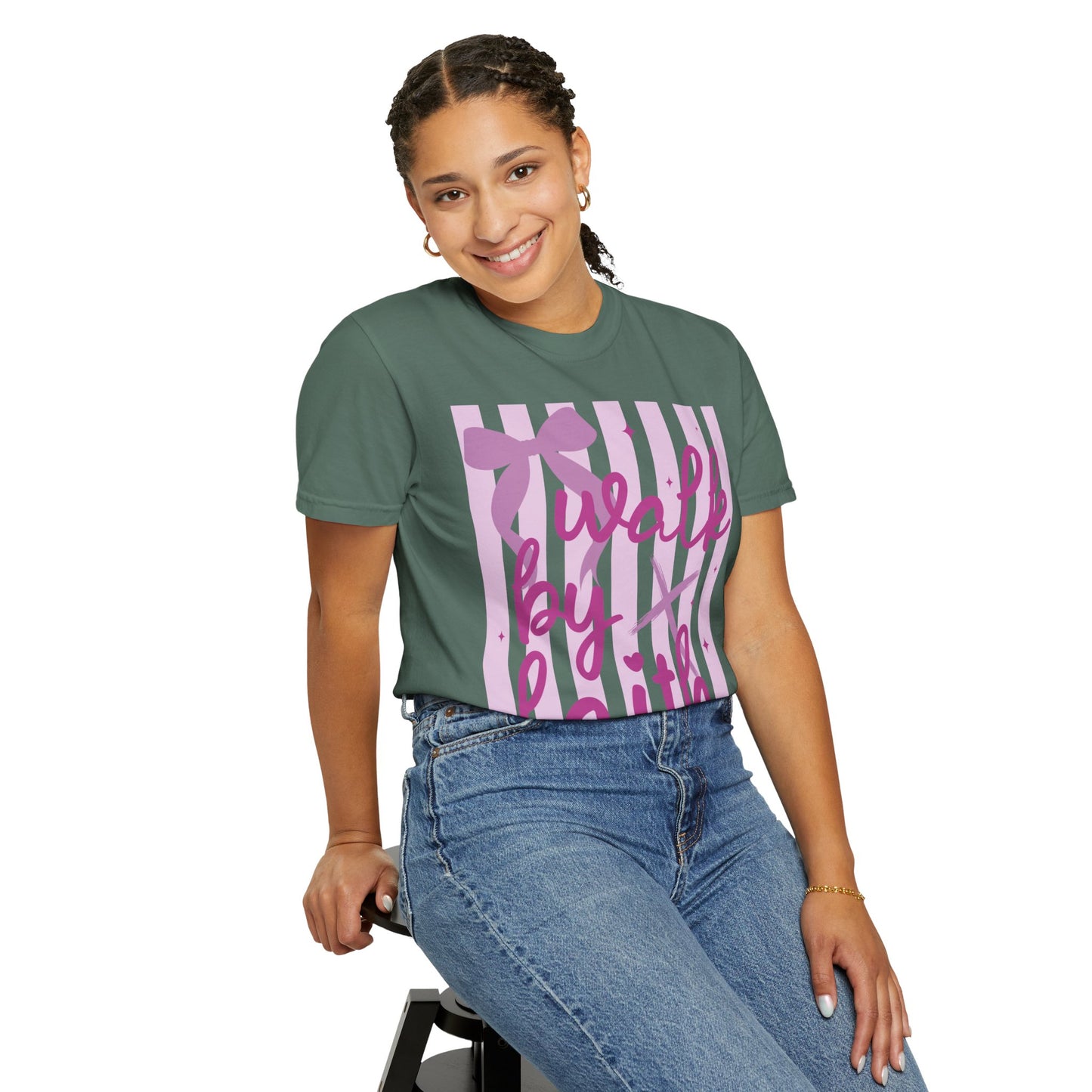 Walk by Faith T-Shirt — Pink Script Faith Graphic Tee