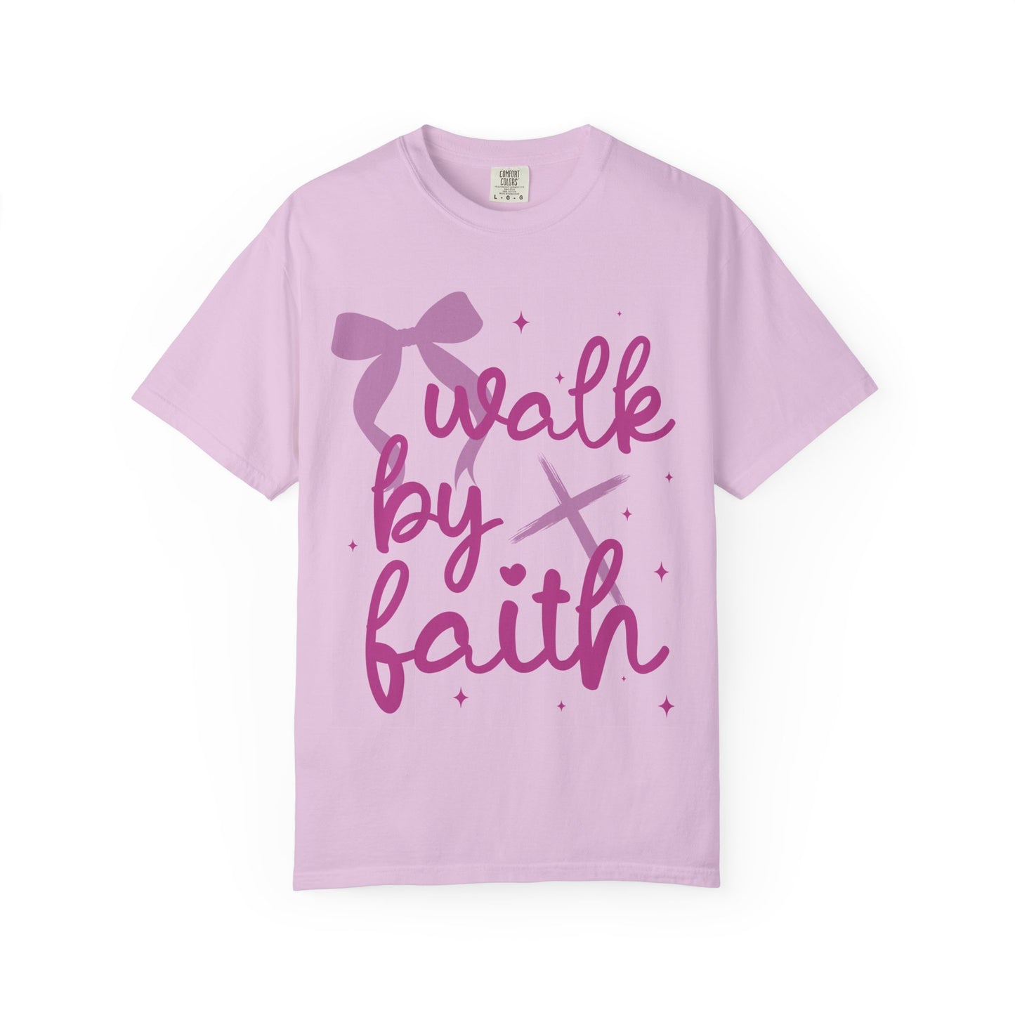 Walk by Faith T-Shirt — Pink Script Faith Graphic Tee