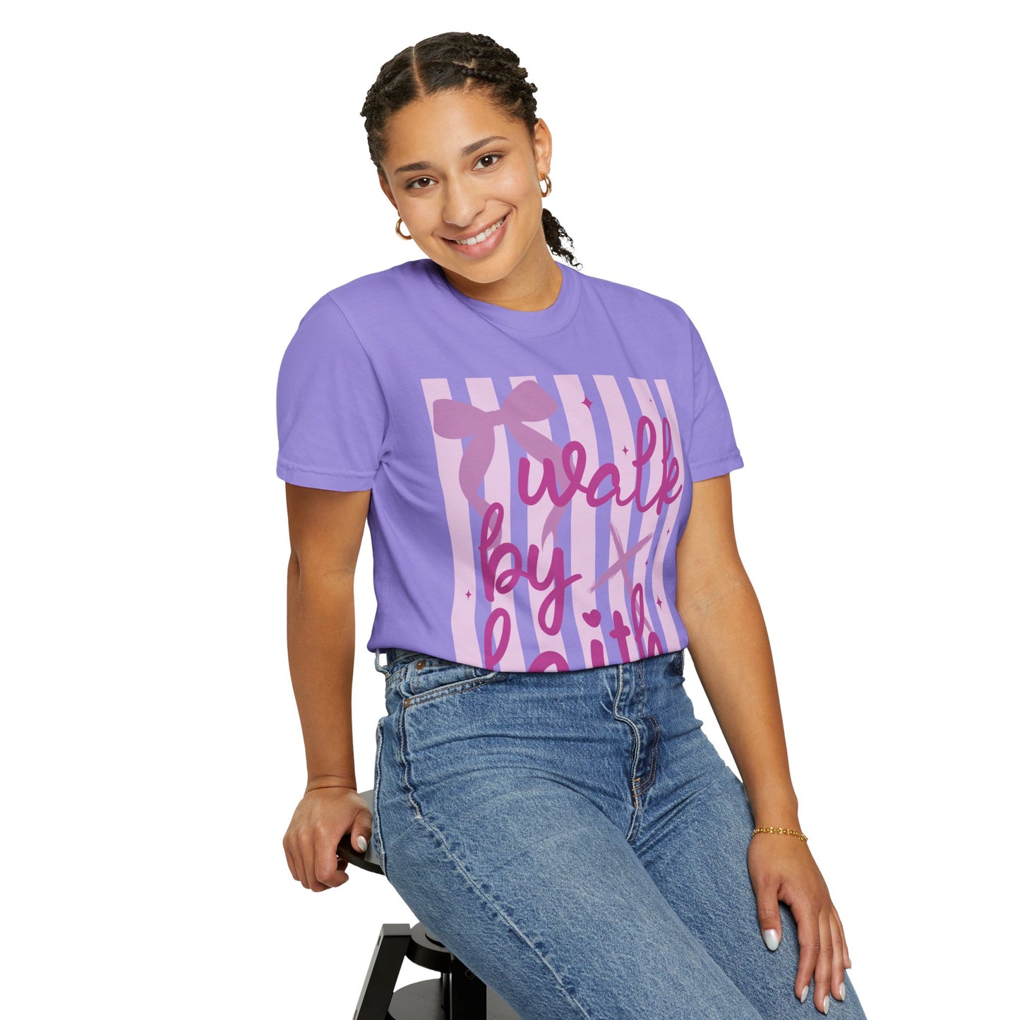 Walk by Faith T-Shirt — Pink Script Faith Graphic Tee