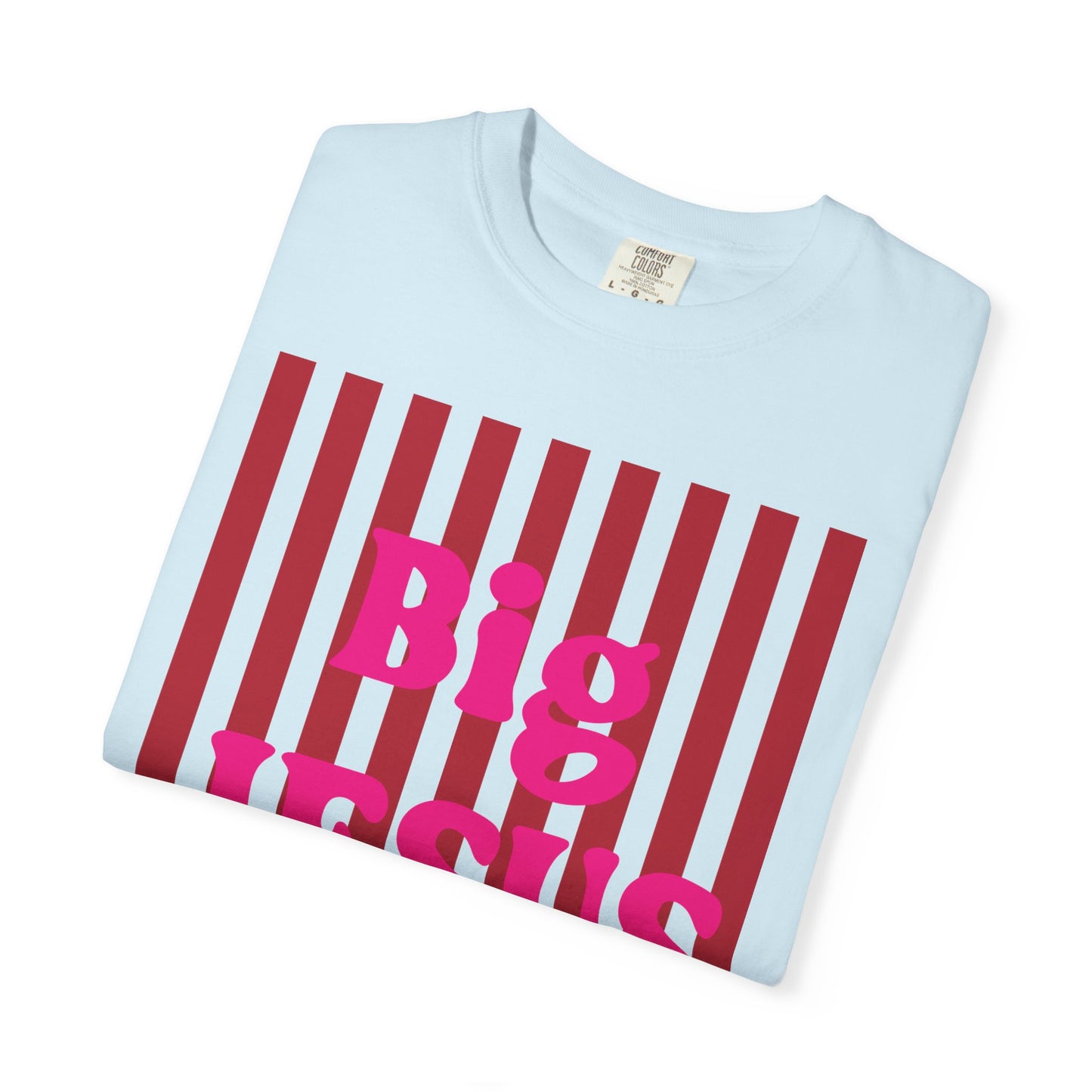 Christian Graphic T-Shirt — "Big Jesus Fan" Pink Text on Red Stripe Tee