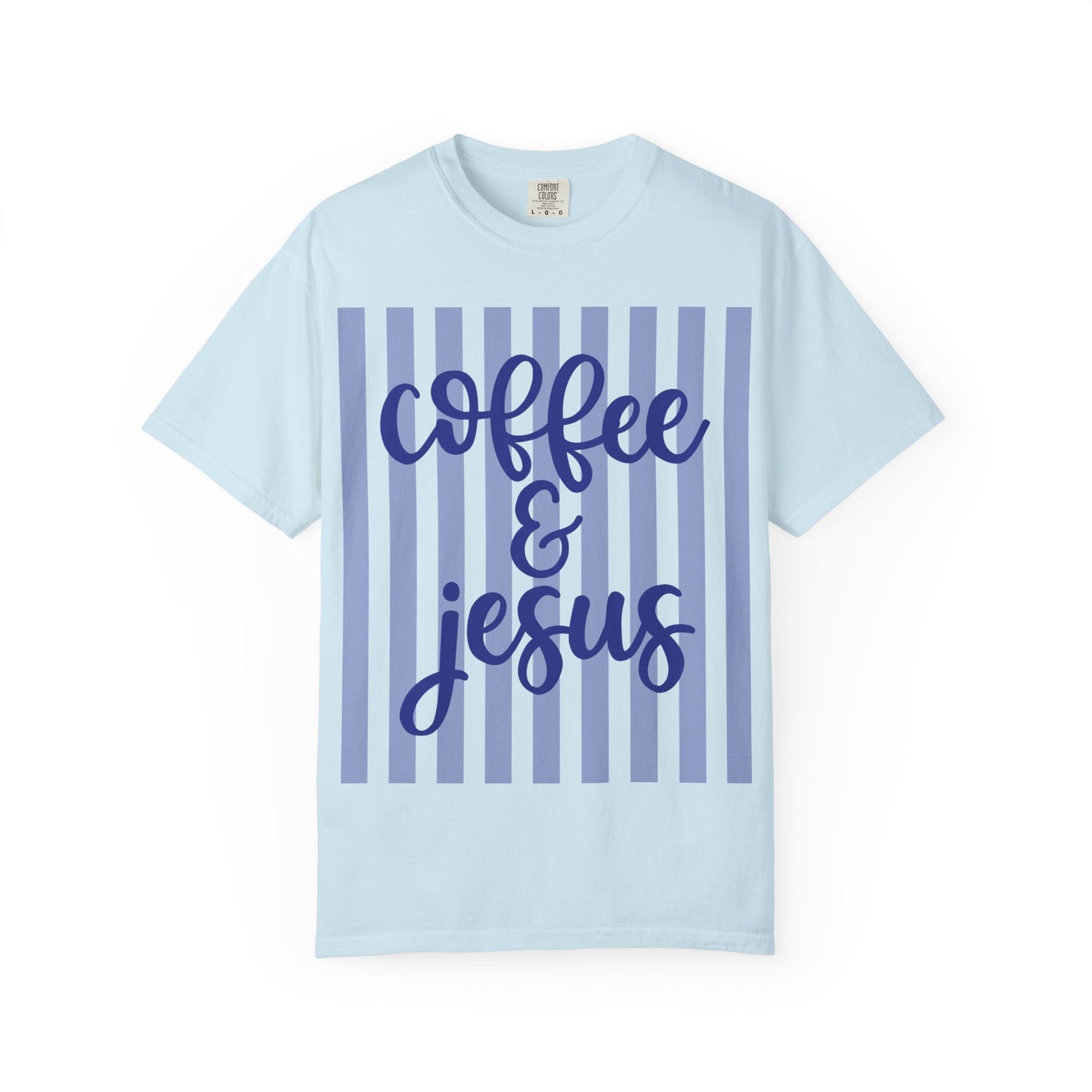 Coffee & Jesus T‑Shirt — Striped Faith Graphic Tee