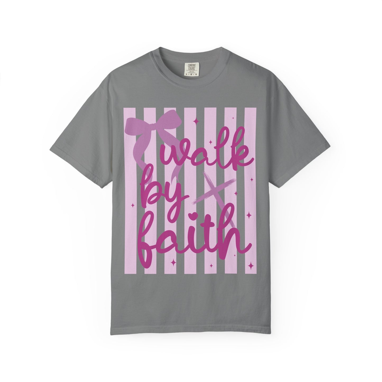 Walk by Faith T-Shirt — Pink Script Faith Graphic Tee