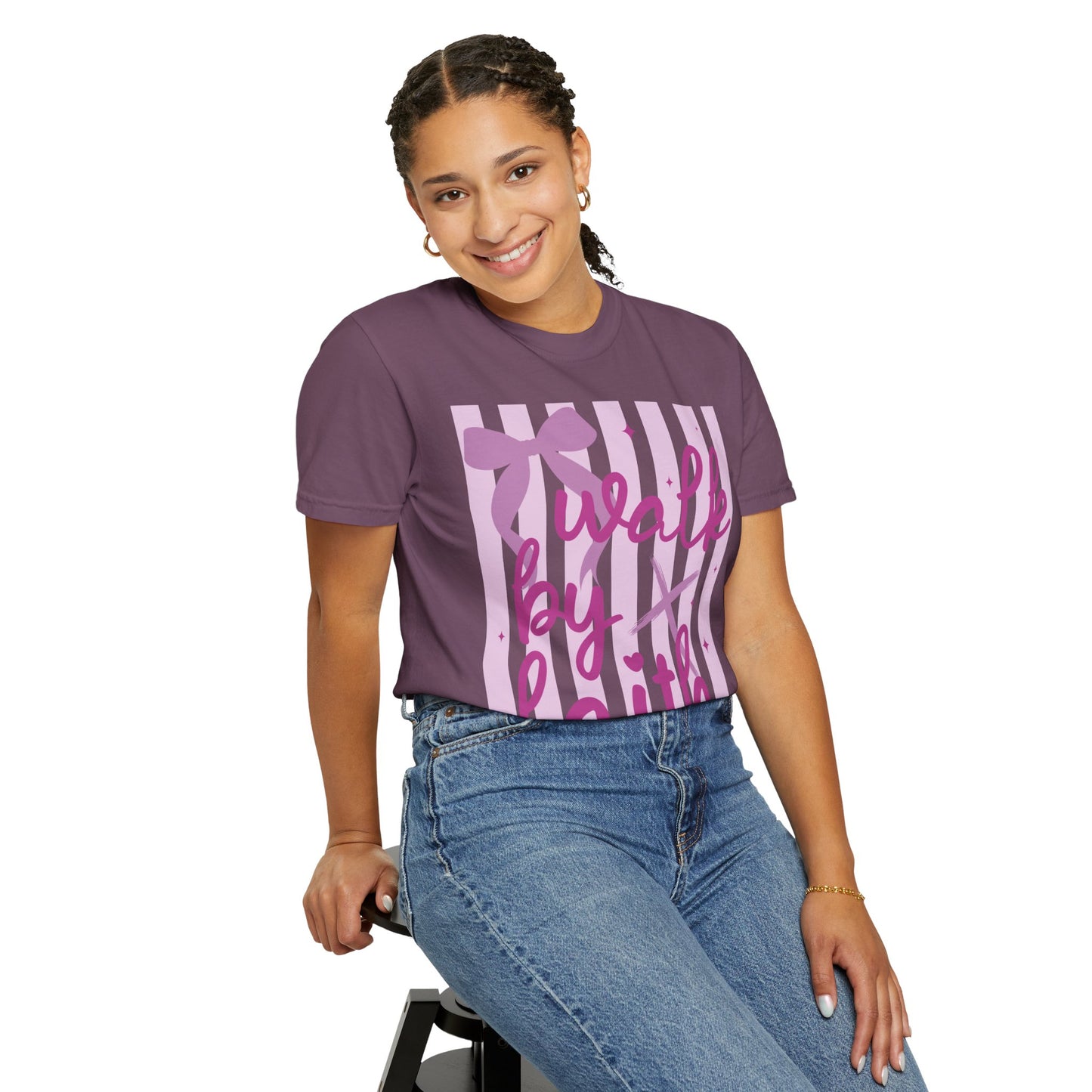 Walk by Faith T-Shirt — Pink Script Faith Graphic Tee