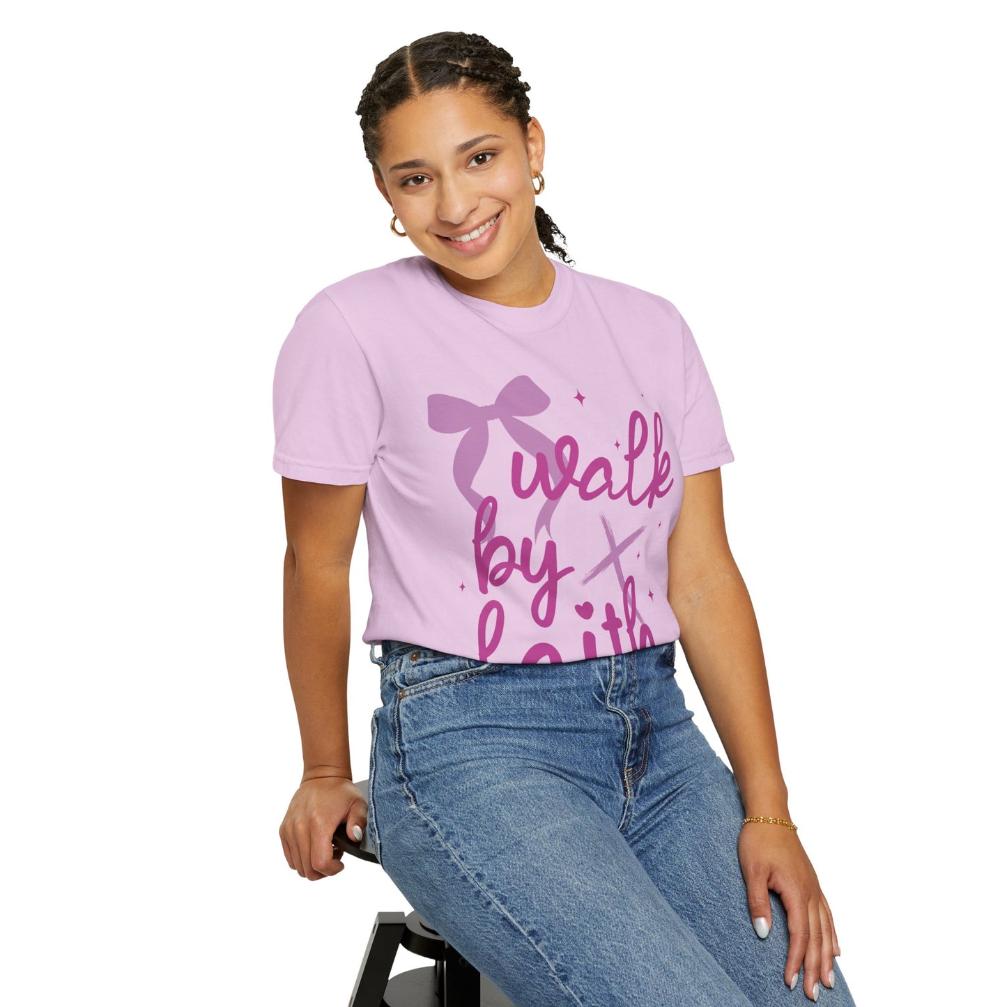 Walk by Faith T-Shirt — Pink Script Faith Graphic Tee
