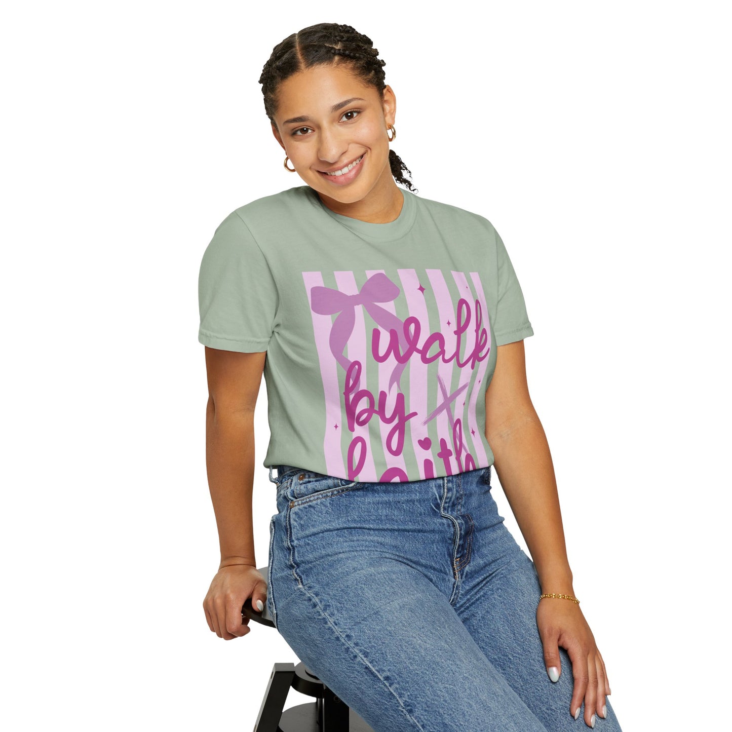 Walk by Faith T-Shirt — Pink Script Faith Graphic Tee