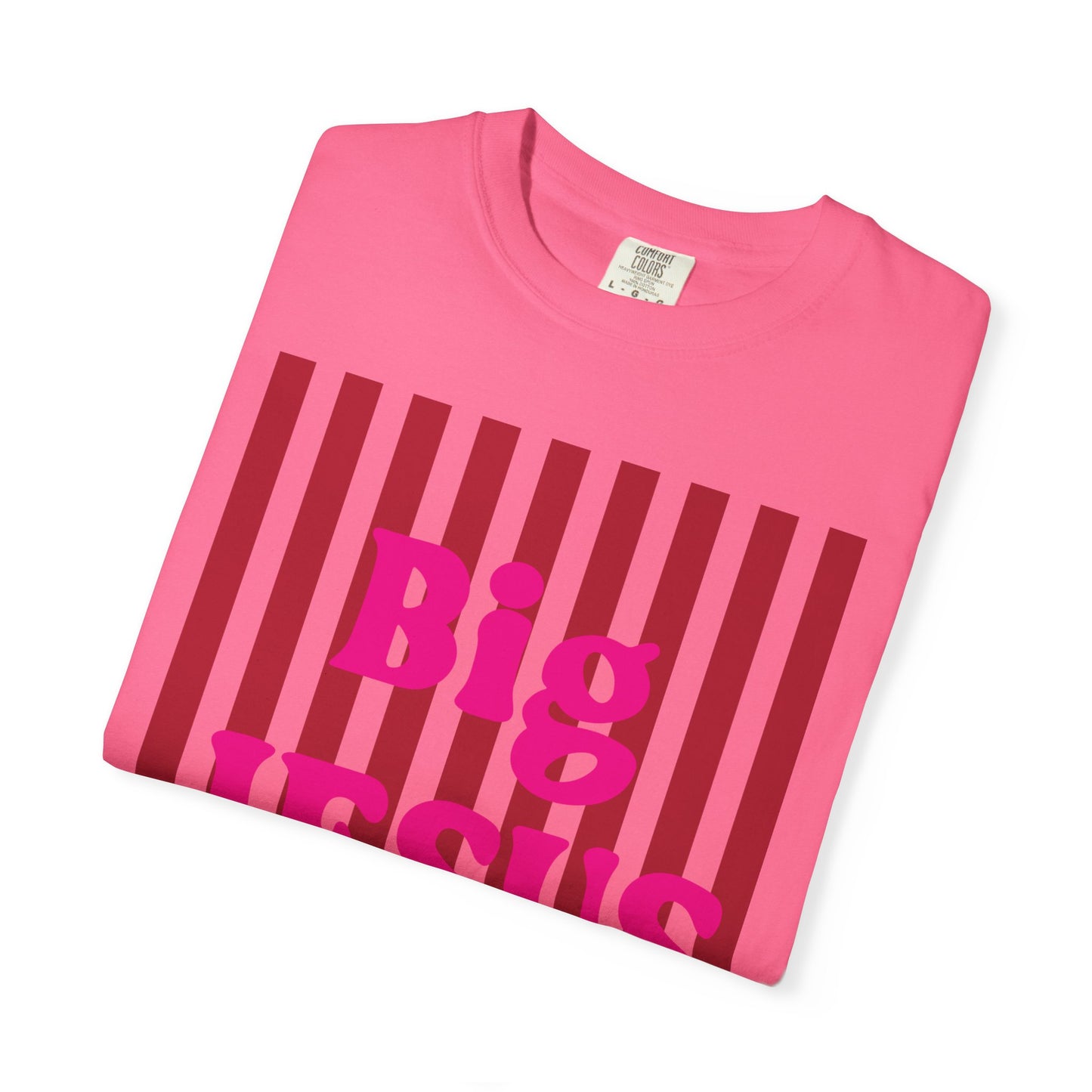 Christian Graphic T-Shirt — "Big Jesus Fan" Pink Text on Red Stripe Tee