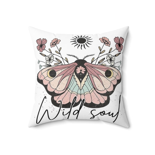 Wild Soul Moth Decorative Throw Pillow — Boho Floral Accent Cushion