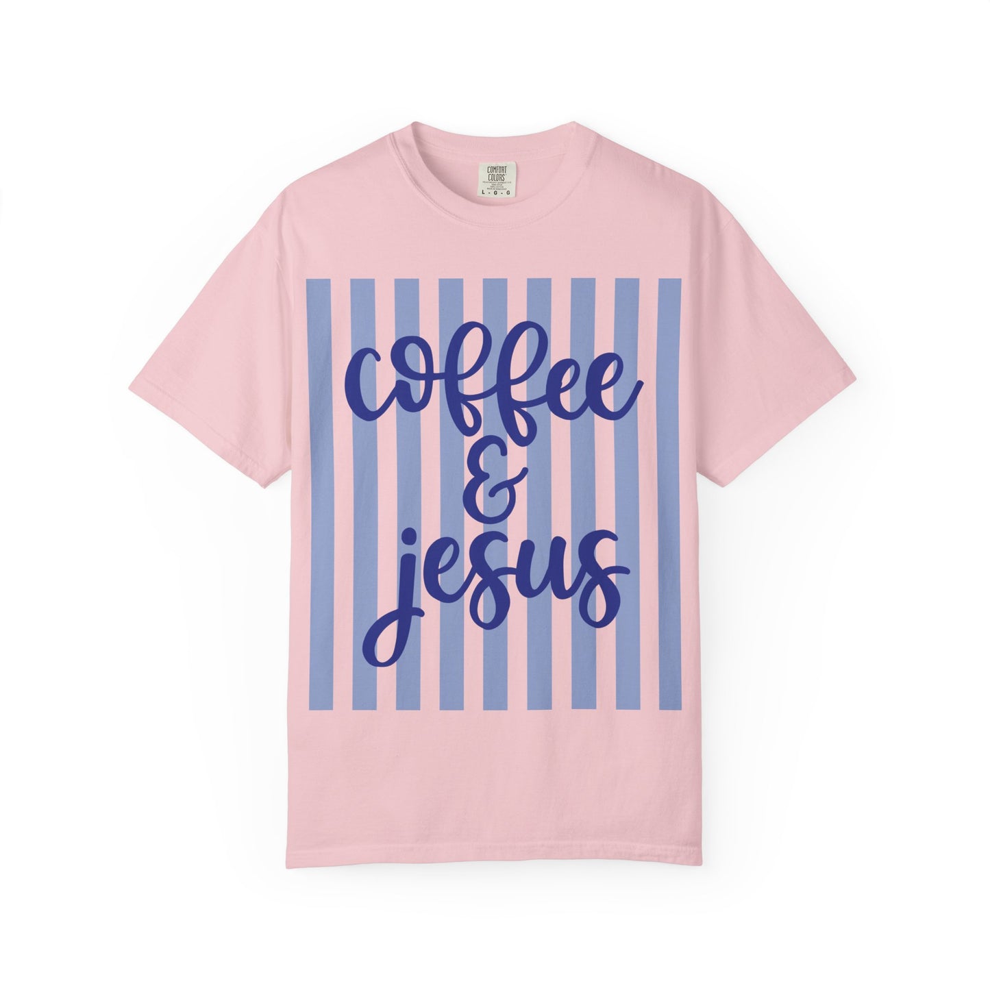Coffee & Jesus T‑Shirt — Striped Faith Graphic Tee