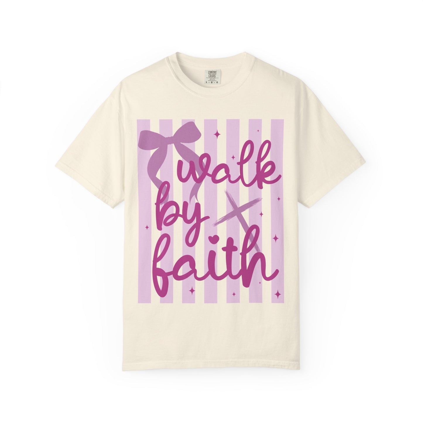 Walk by Faith T-Shirt — Pink Script Faith Graphic Tee