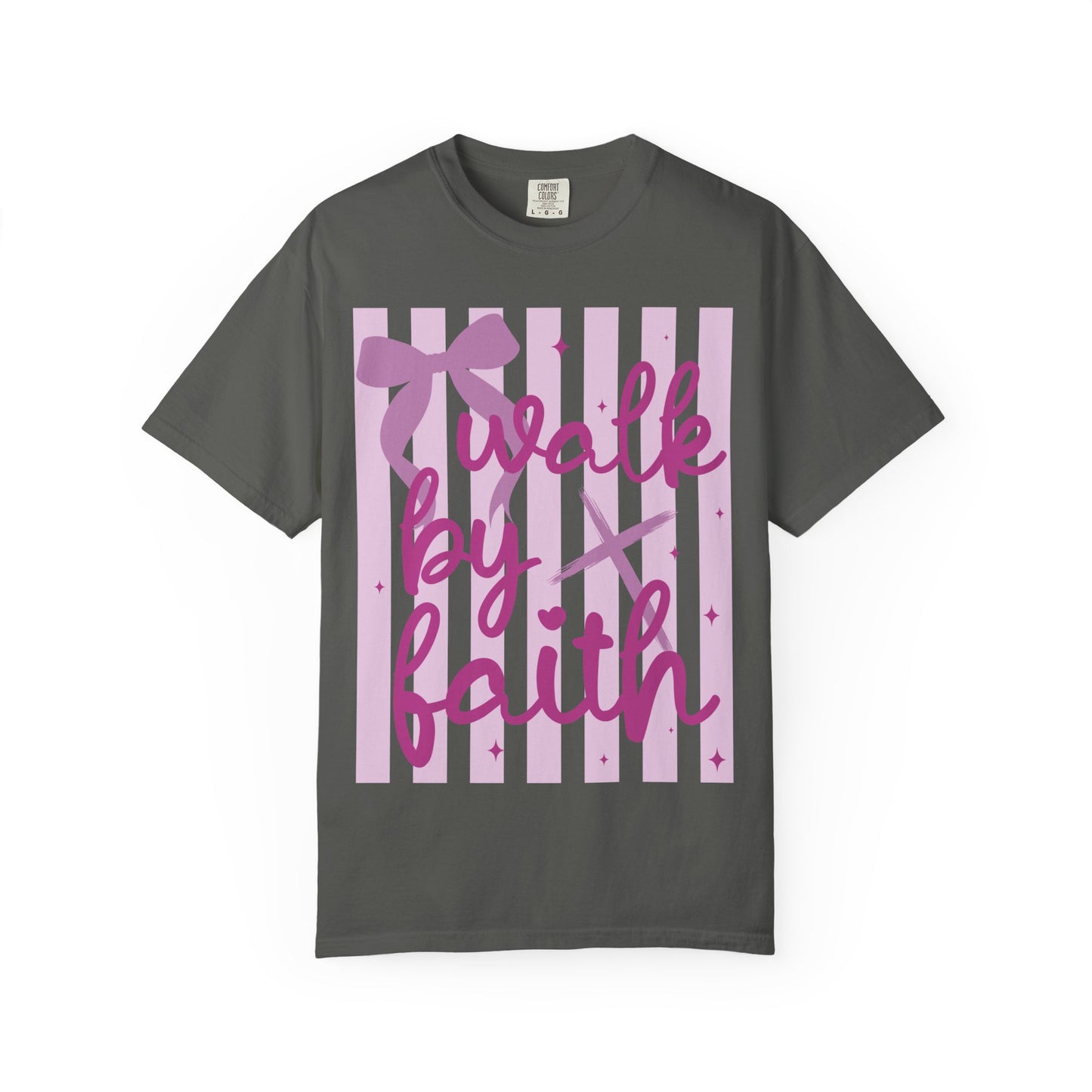 Walk by Faith T-Shirt — Pink Script Faith Graphic Tee