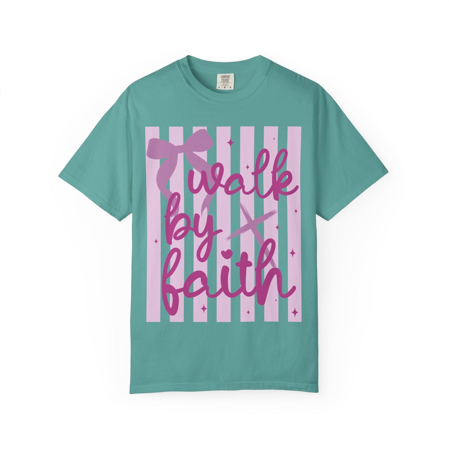 Walk by Faith T-Shirt — Pink Script Faith Graphic Tee