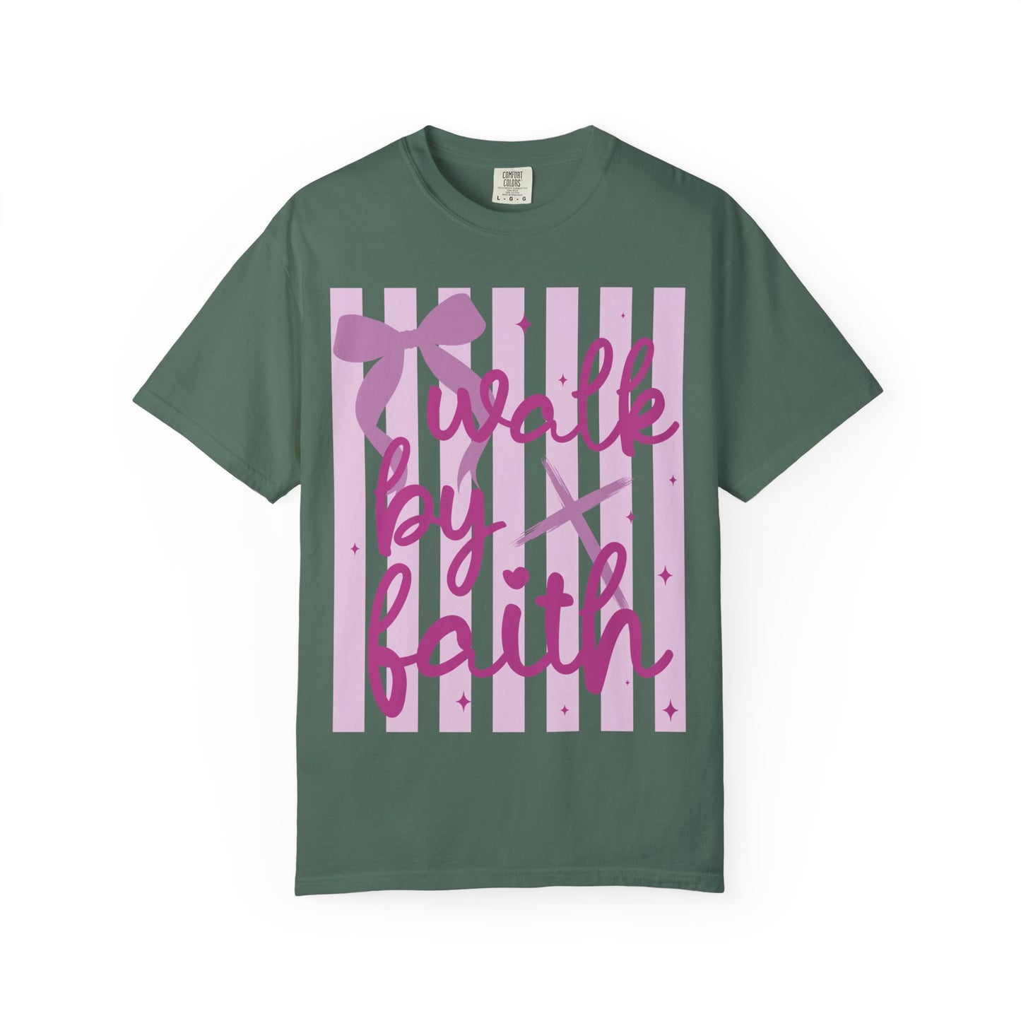 Walk by Faith T-Shirt — Pink Script Faith Graphic Tee