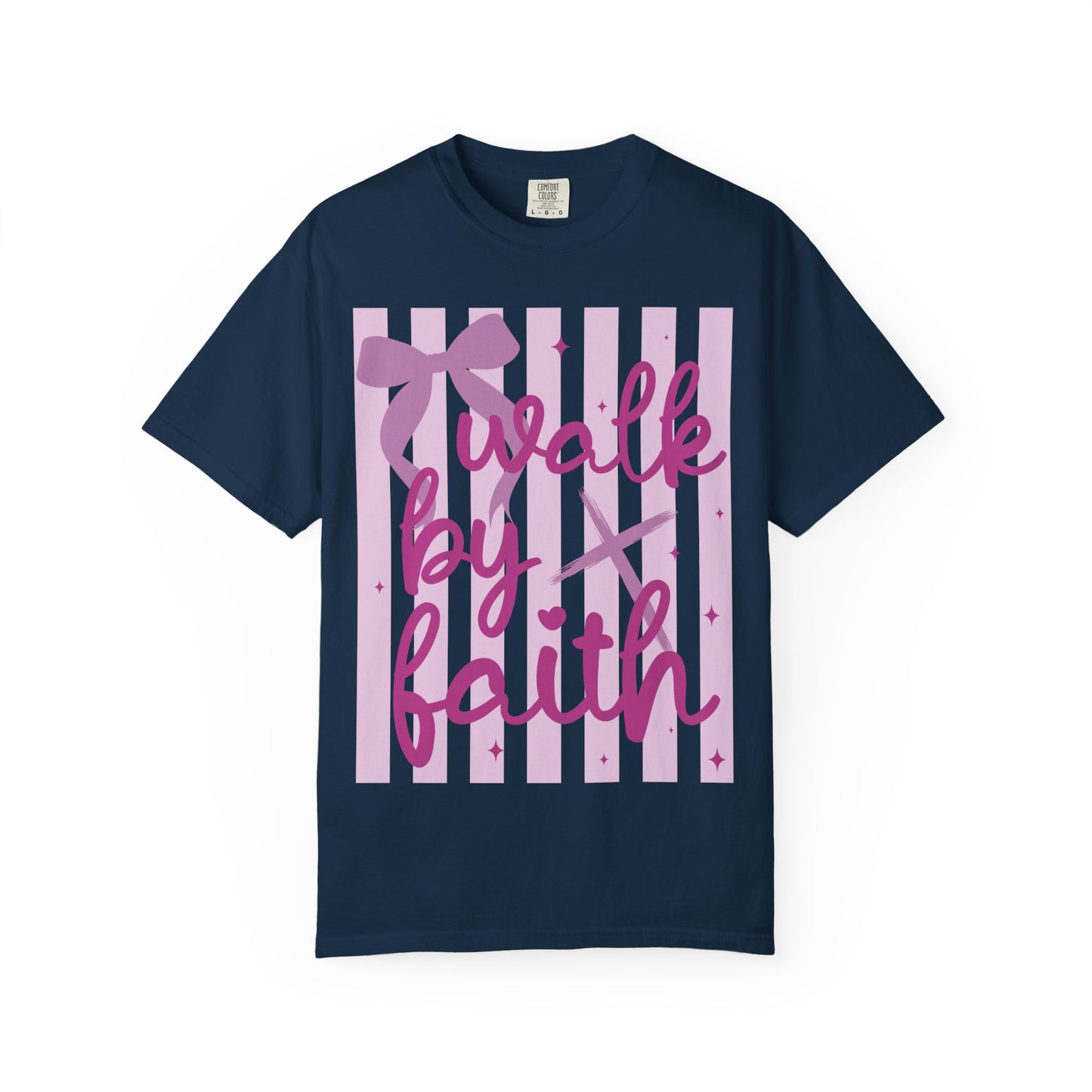 Walk by Faith T-Shirt — Pink Script Faith Graphic Tee
