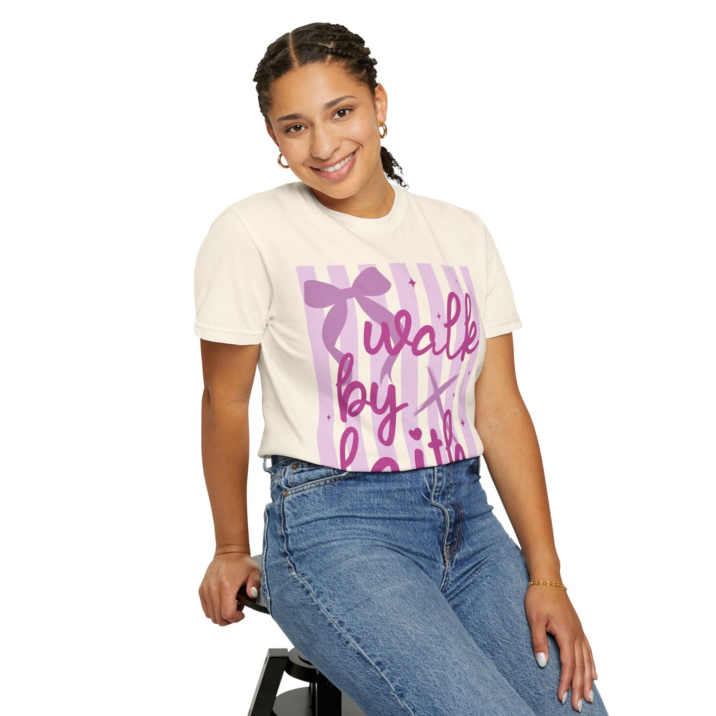 Walk by Faith T-Shirt — Pink Script Faith Graphic Tee